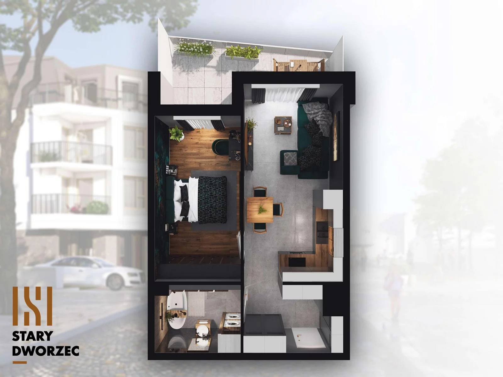 2 pokoje, mieszkanie 42,57 m², piętro 3, oferta nr M 80B, Stary Dworzec, Kartuzy, ul. Dworcowa
