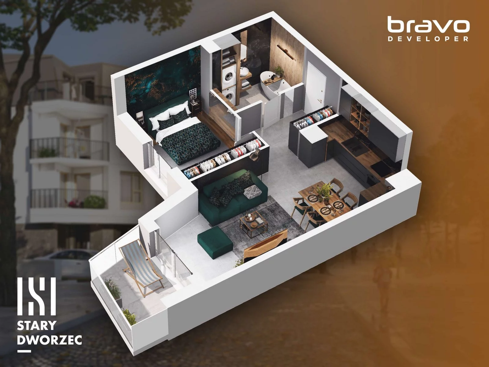 2 pokoje, mieszkanie 44,12 m², piętro 3, oferta nr M 81B, Stary Dworzec, Kartuzy, ul. Dworcowa