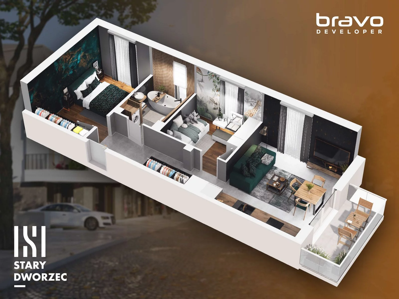 3 pokoje, mieszkanie 51,97 m², piętro 2, oferta nr M 85C, Stary Dworzec, Kartuzy, ul. Dworcowa