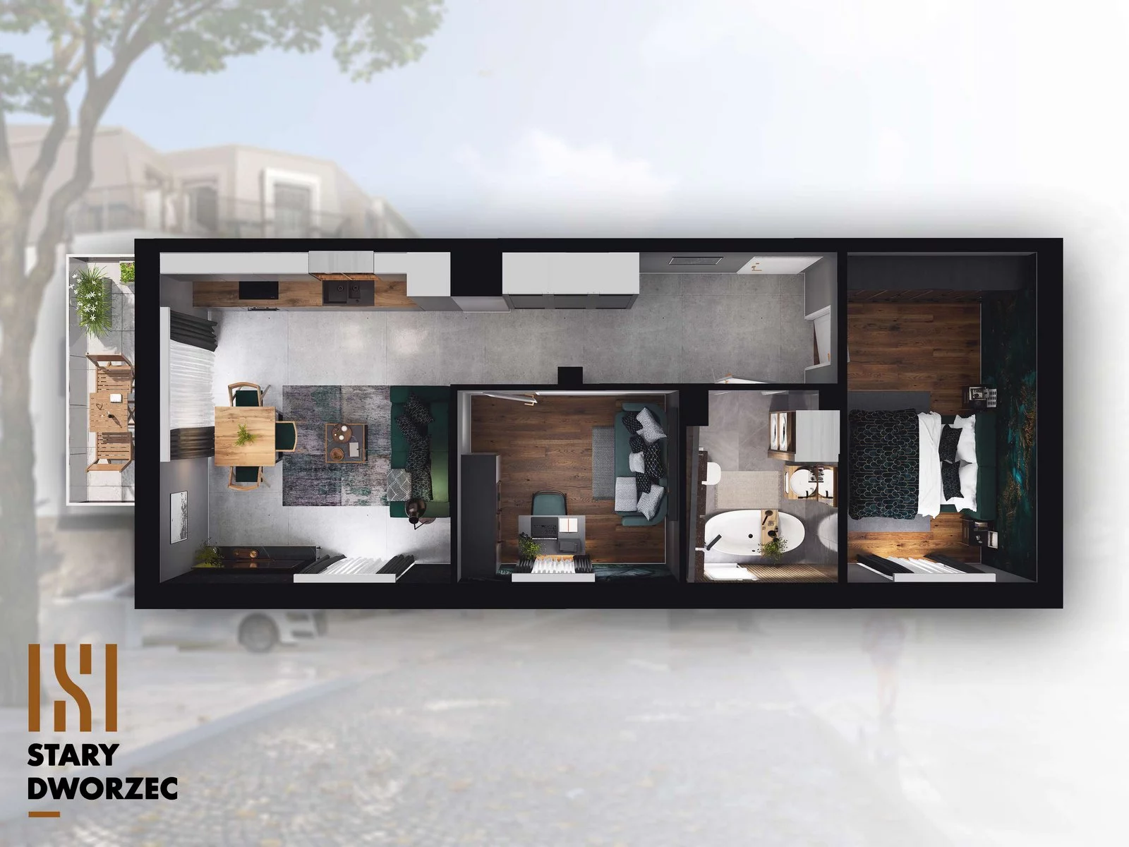 3 pokoje, mieszkanie 51,97 m², piętro 2, oferta nr M 85C, Stary Dworzec, Kartuzy, ul. Dworcowa
