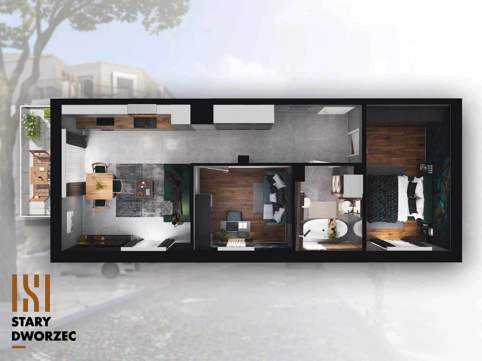 3 pokoje, apartament 49,09 m², piętro 3, oferta nr M 88C, Stary Dworzec, Kartuzy, ul. Dworcowa