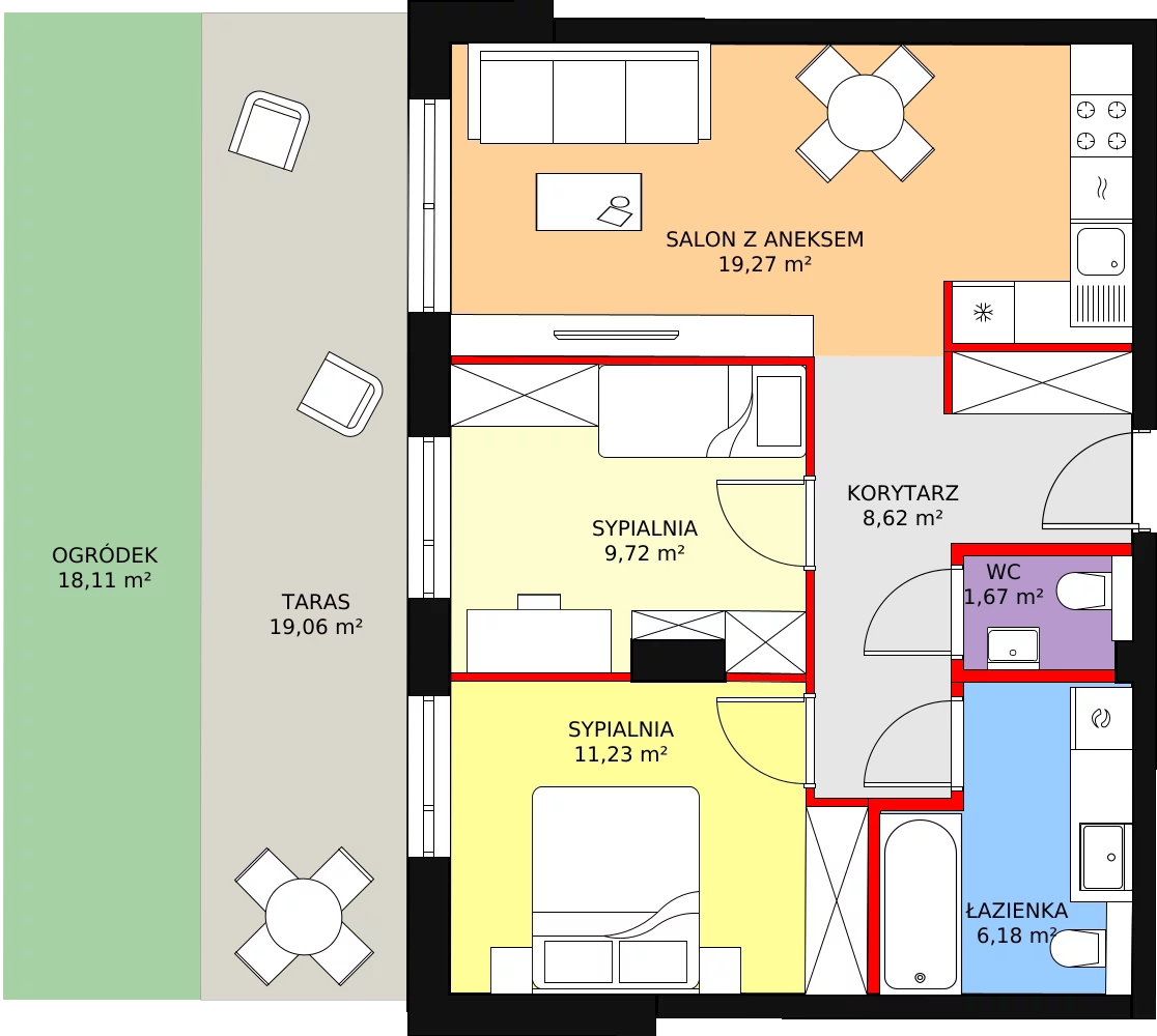 3 pokoje, mieszkanie 56,69 m², parter, oferta nr B 0.2, Melody Park, Łódź, Śródmieście, Śródmieście-Wschód, ul. Pomorska 72/74