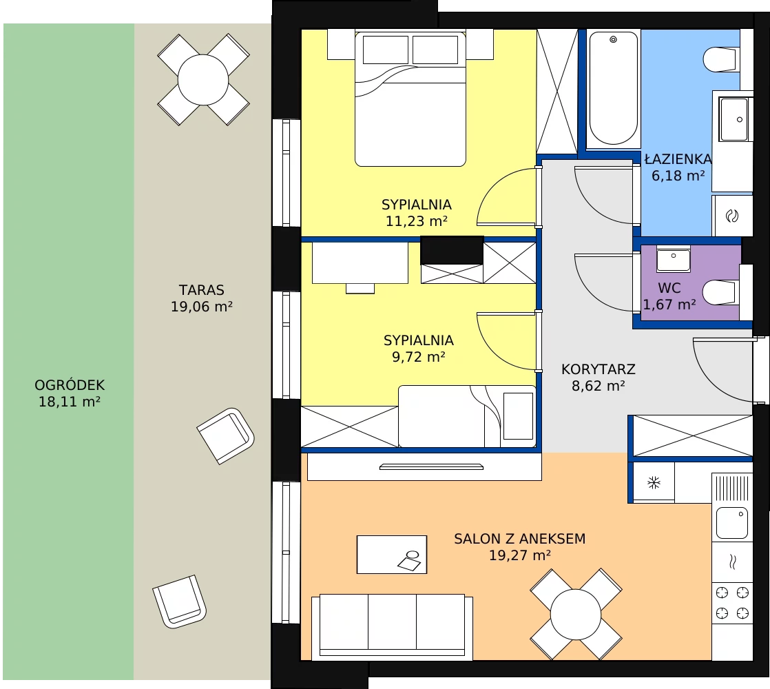 3 pokoje, mieszkanie 56,69 m², parter, oferta nr B 0.3, Melody Park, Łódź, Śródmieście, Śródmieście-Wschód, ul. Pomorska 72/74
