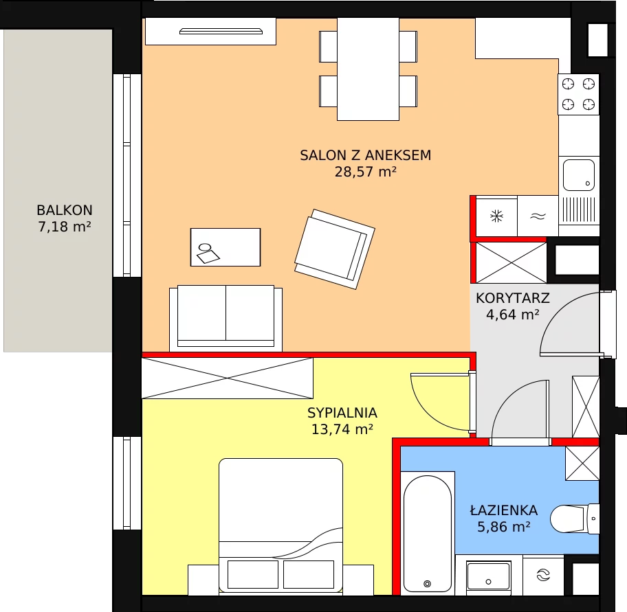 Apartament 52,81 m², piętro 1, oferta nr B 1.2, Melody Park, Łódź, Śródmieście, Śródmieście-Wschód, ul. Pomorska 72/74