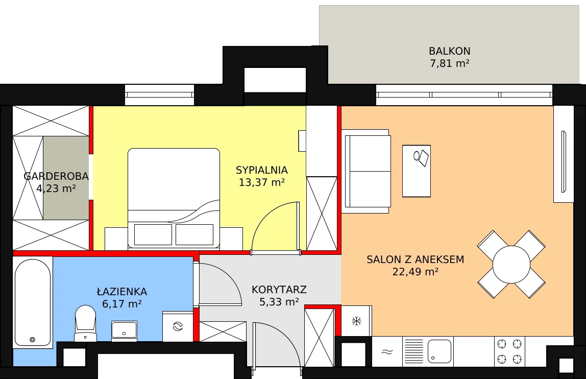 Apartament 51,59 m², piętro 1, oferta nr B 1.7, Melody Park, Łódź, Śródmieście, Śródmieście-Wschód, ul. Pomorska 72/74