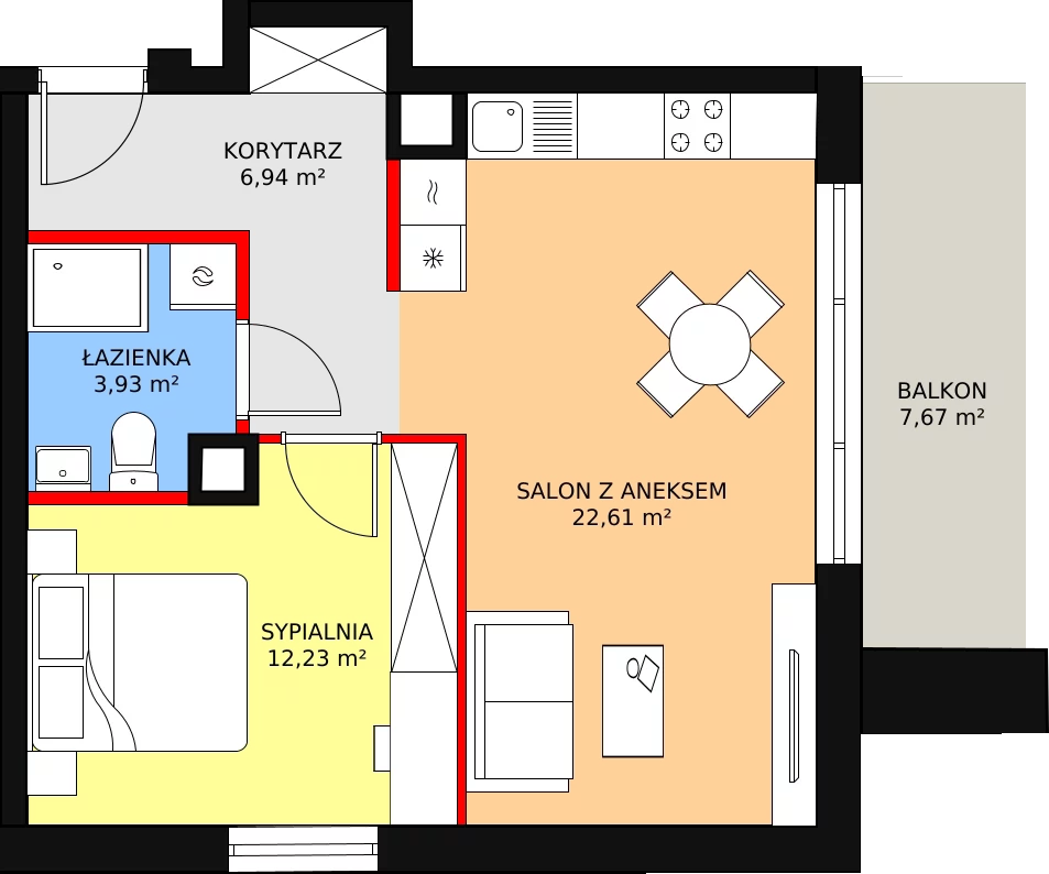 Apartament 45,71 m², piętro 1, oferta nr B 1.12, Melody Park, Łódź, Śródmieście, Śródmieście-Wschód, ul. Pomorska 72/74