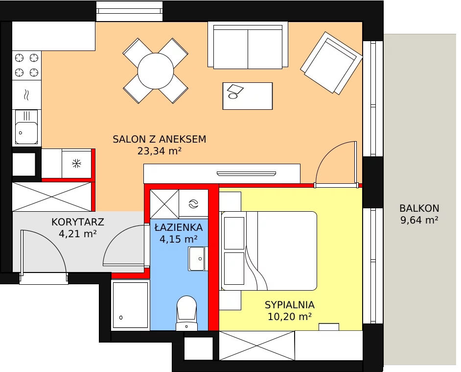 Apartament 41,90 m², piętro 5, oferta nr B 5.11, Melody Park, Łódź, Śródmieście, Śródmieście-Wschód, ul. Pomorska 72/74