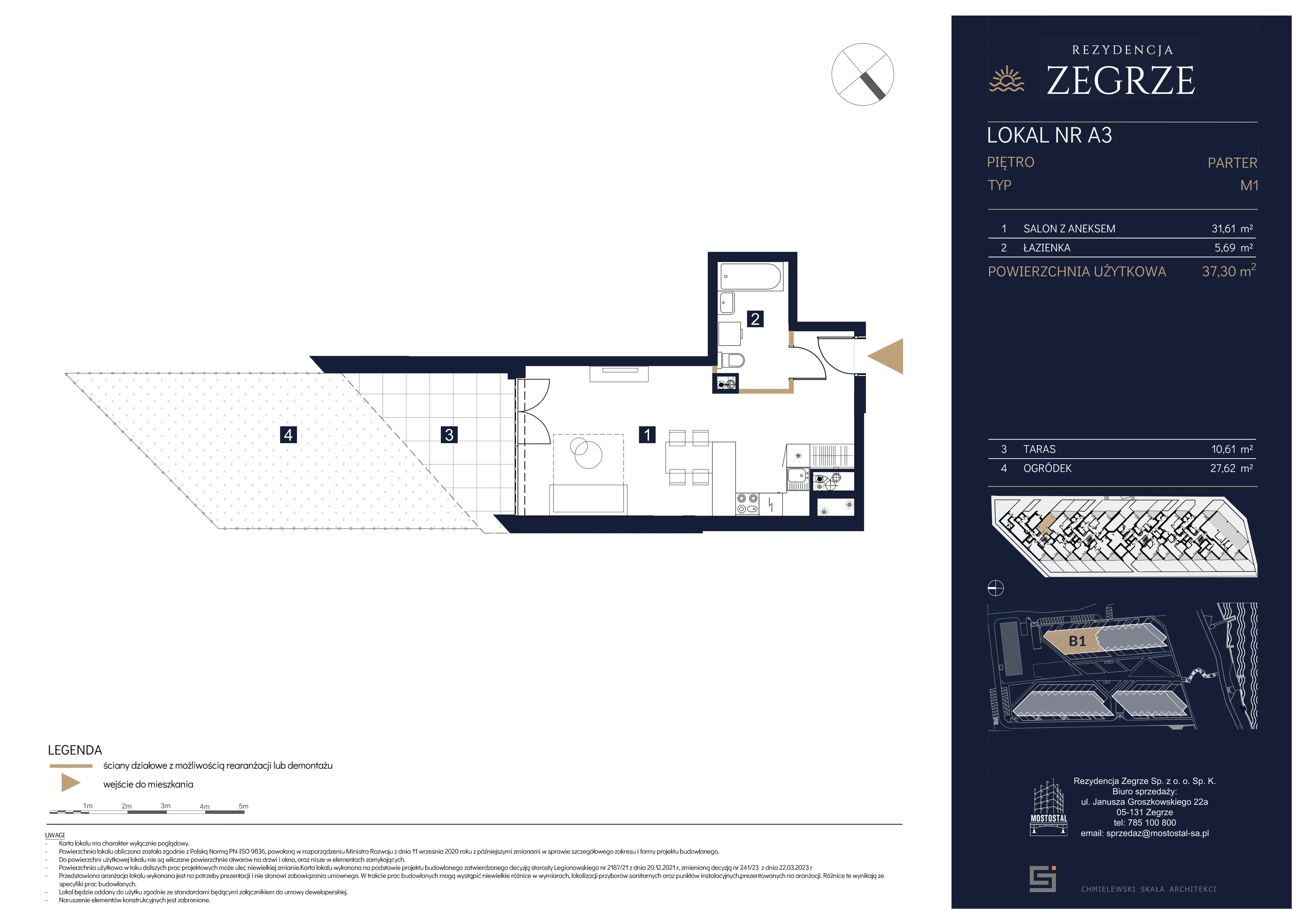 Mieszkanie 37,30 m², parter, oferta nr B1.1.A.3, Rezydencja Zegrze II, Zegrze, ul. Groszkowskiego 22A