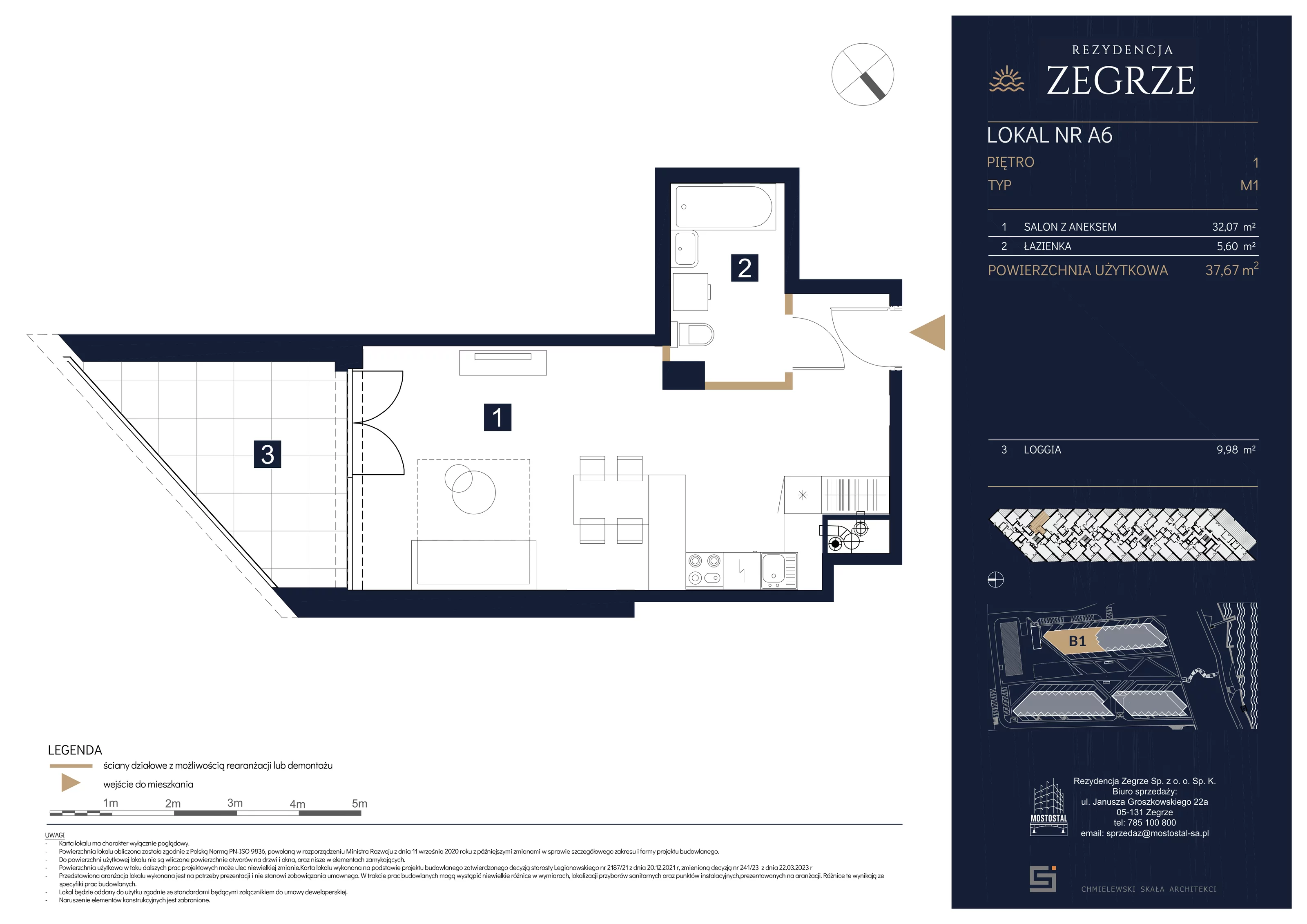 Mieszkanie 37,67 m², piętro 1, oferta nr B1.2.A.6, Rezydencja Zegrze II, Zegrze, ul. Groszkowskiego 22A