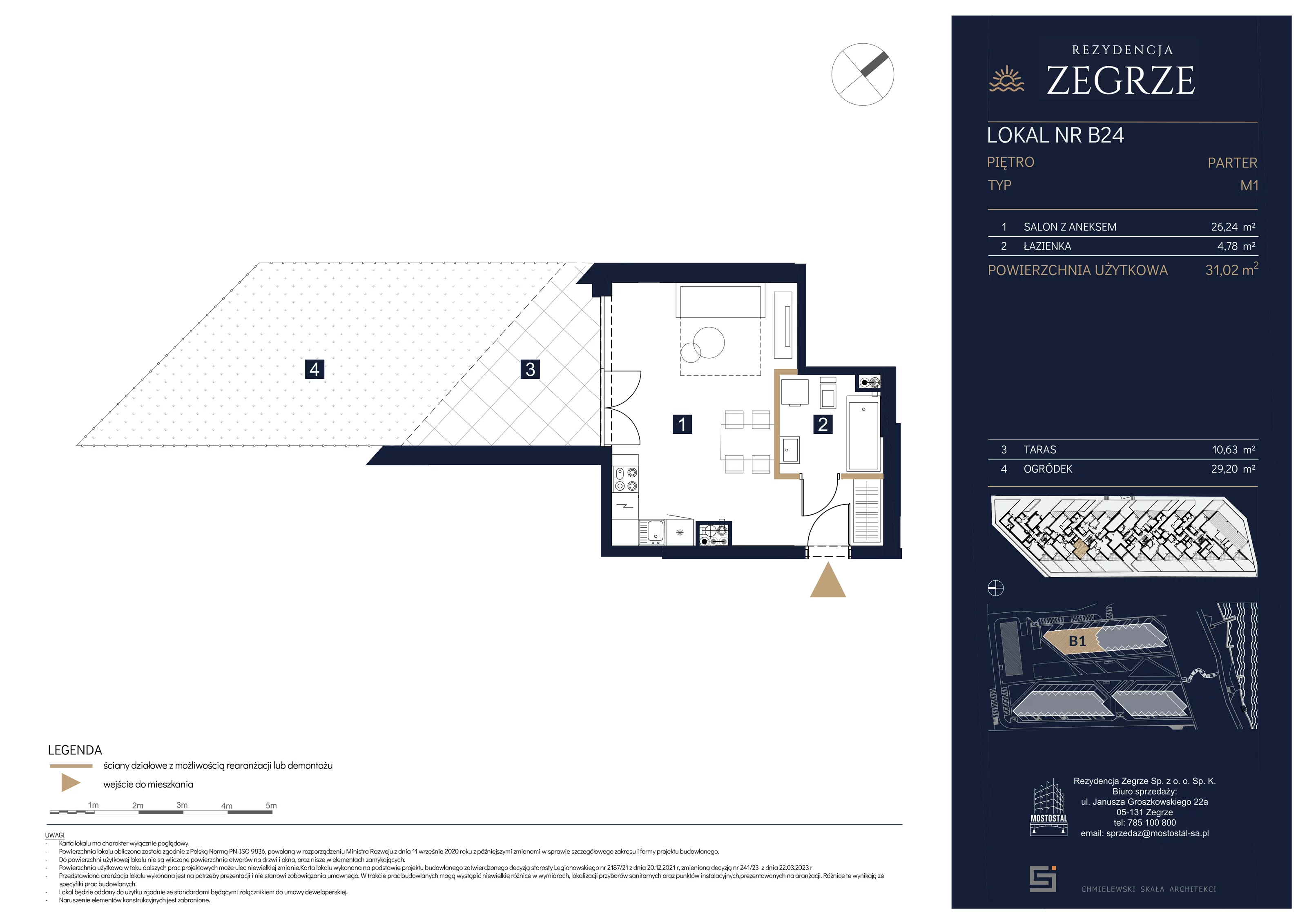 Mieszkanie 31,02 m², parter, oferta nr B1.1.B.24, Rezydencja Zegrze II, Zegrze, ul. Groszkowskiego 22A