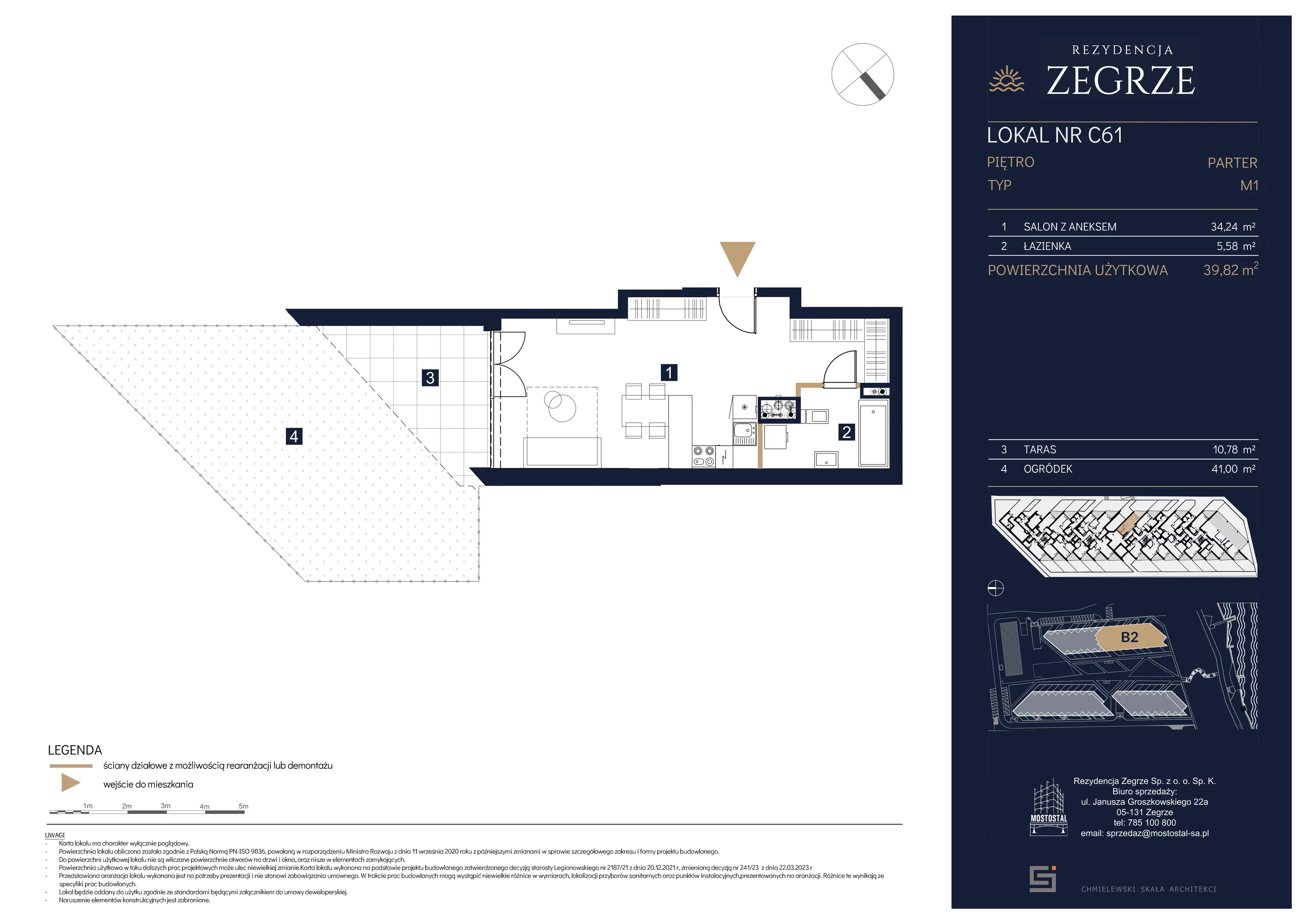 Mieszkanie 39,82 m², parter, oferta nr B2.1.C.61, Rezydencja Zegrze II, Zegrze, ul. Groszkowskiego 22A
