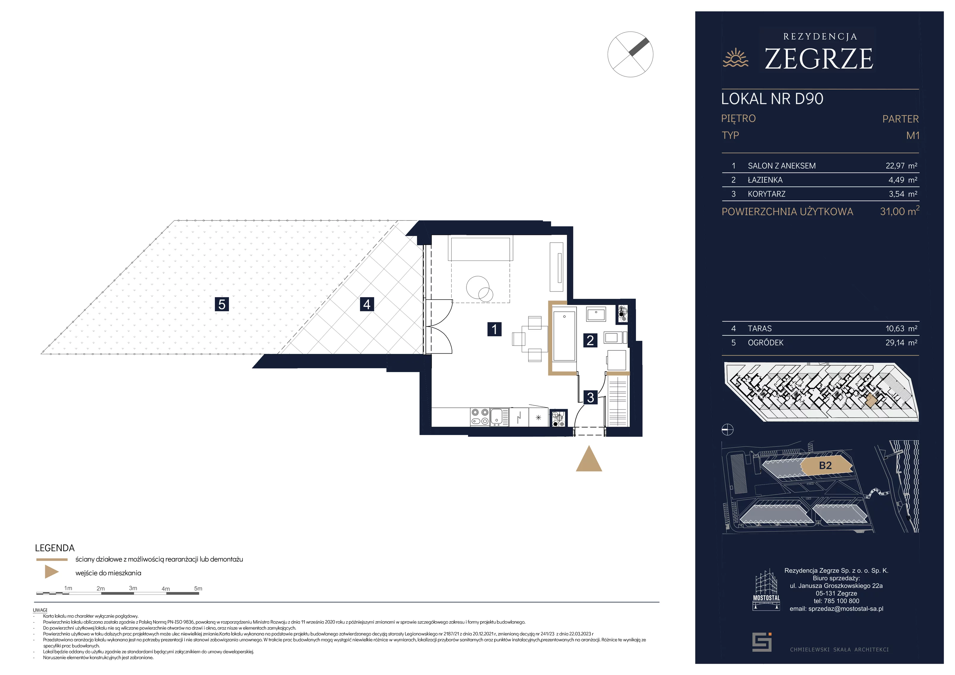 Mieszkanie 31,00 m², parter, oferta nr B2.1.D.90, Rezydencja Zegrze II, Zegrze, ul. Groszkowskiego 22A