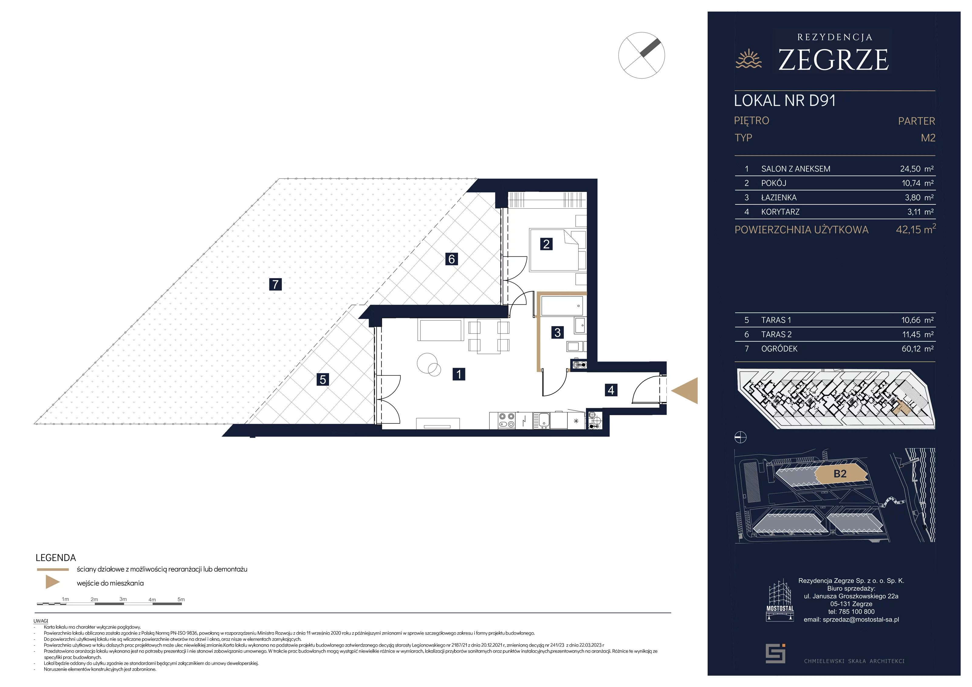 Mieszkanie 42,15 m², parter, oferta nr B2.1.D.91, Rezydencja Zegrze II, Zegrze, ul. Groszkowskiego 22A
