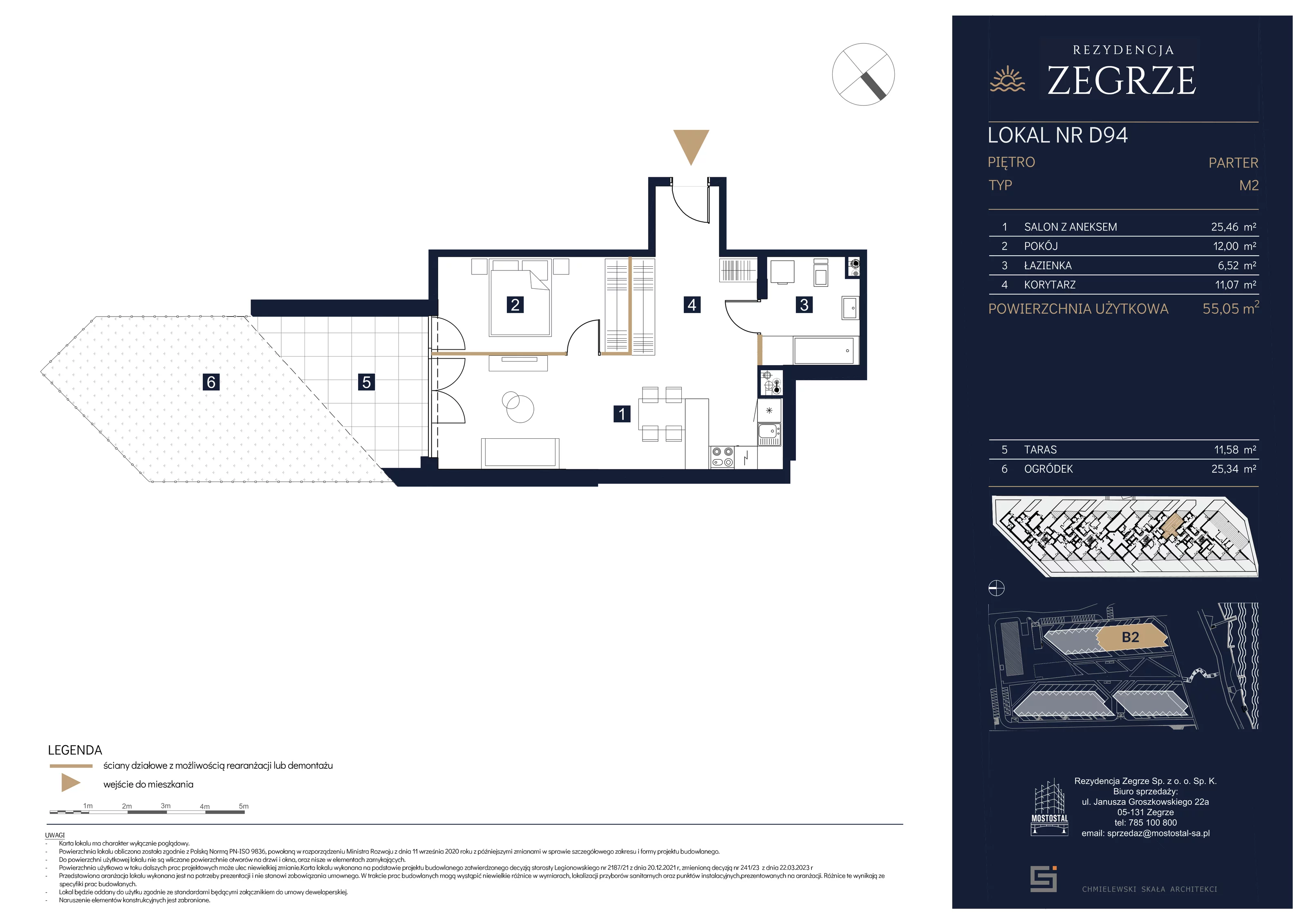 Mieszkanie 55,05 m², parter, oferta nr B2.1.D.94, Rezydencja Zegrze II, Zegrze, ul. Groszkowskiego 22A