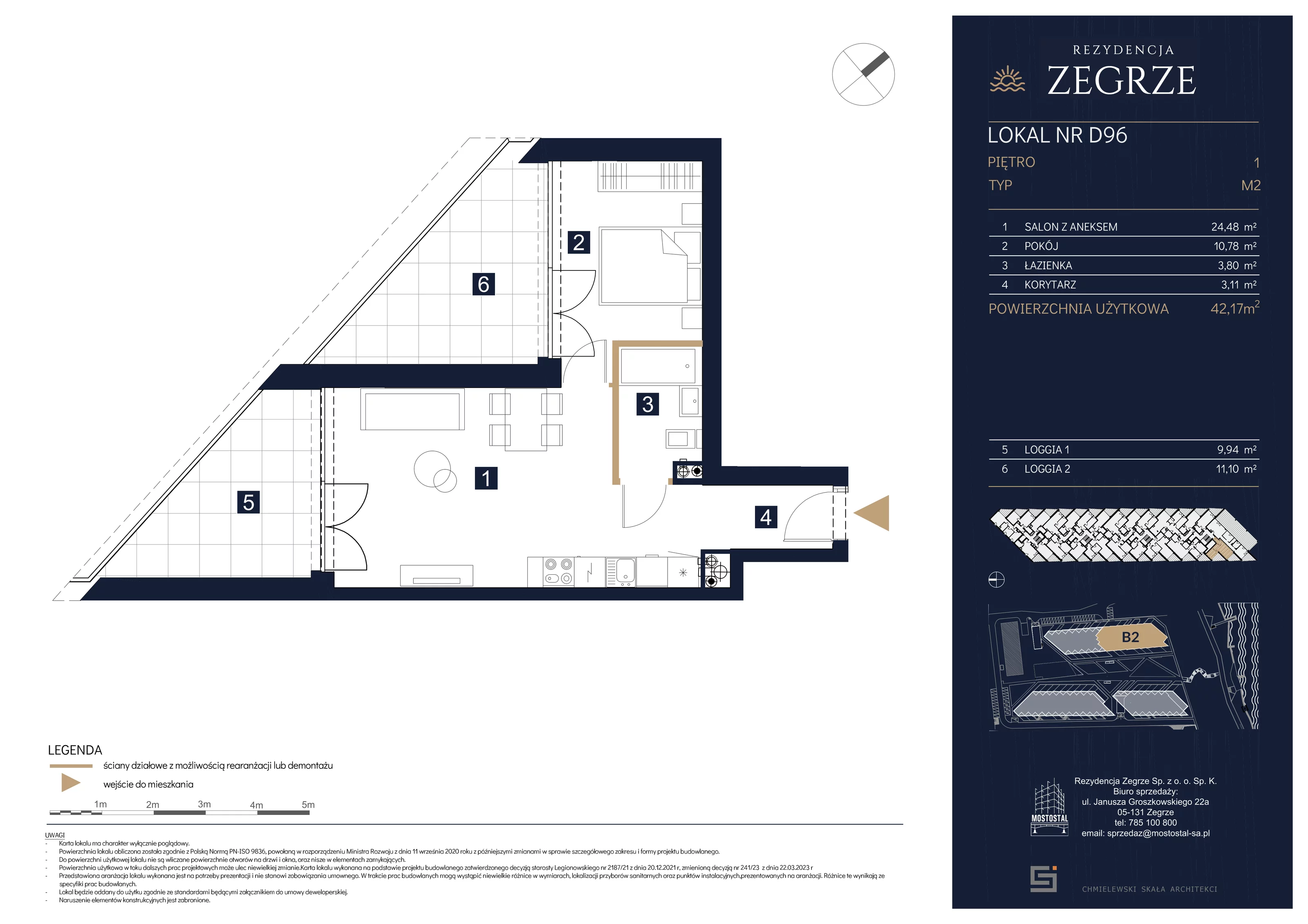 Mieszkanie 42,17 m², piętro 1, oferta nr B2.2.D.96, Rezydencja Zegrze II, Zegrze, ul. Groszkowskiego 22A