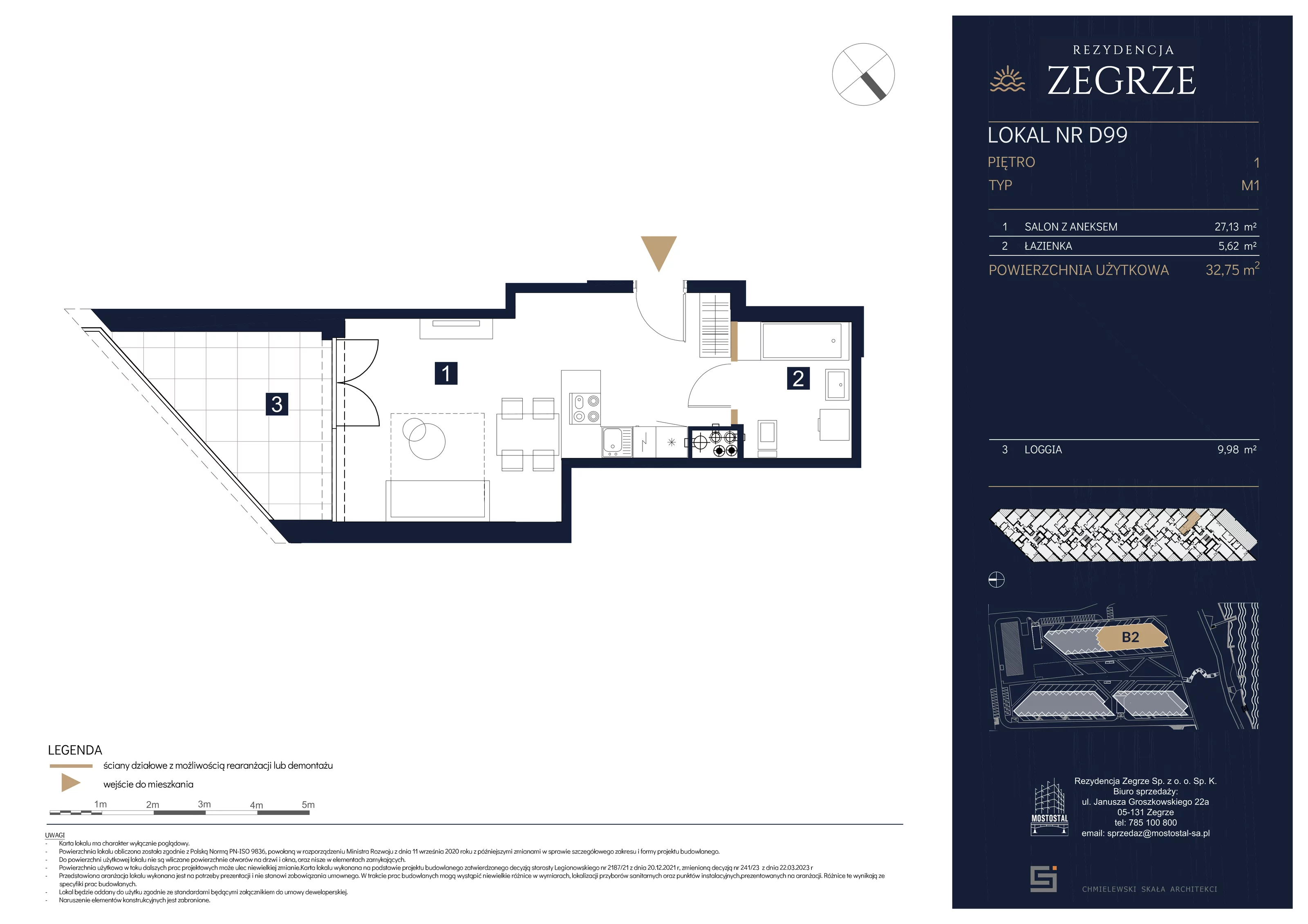 Mieszkanie 32,75 m², piętro 1, oferta nr B2.2.D.99, Rezydencja Zegrze II, Zegrze, ul. Groszkowskiego 22A