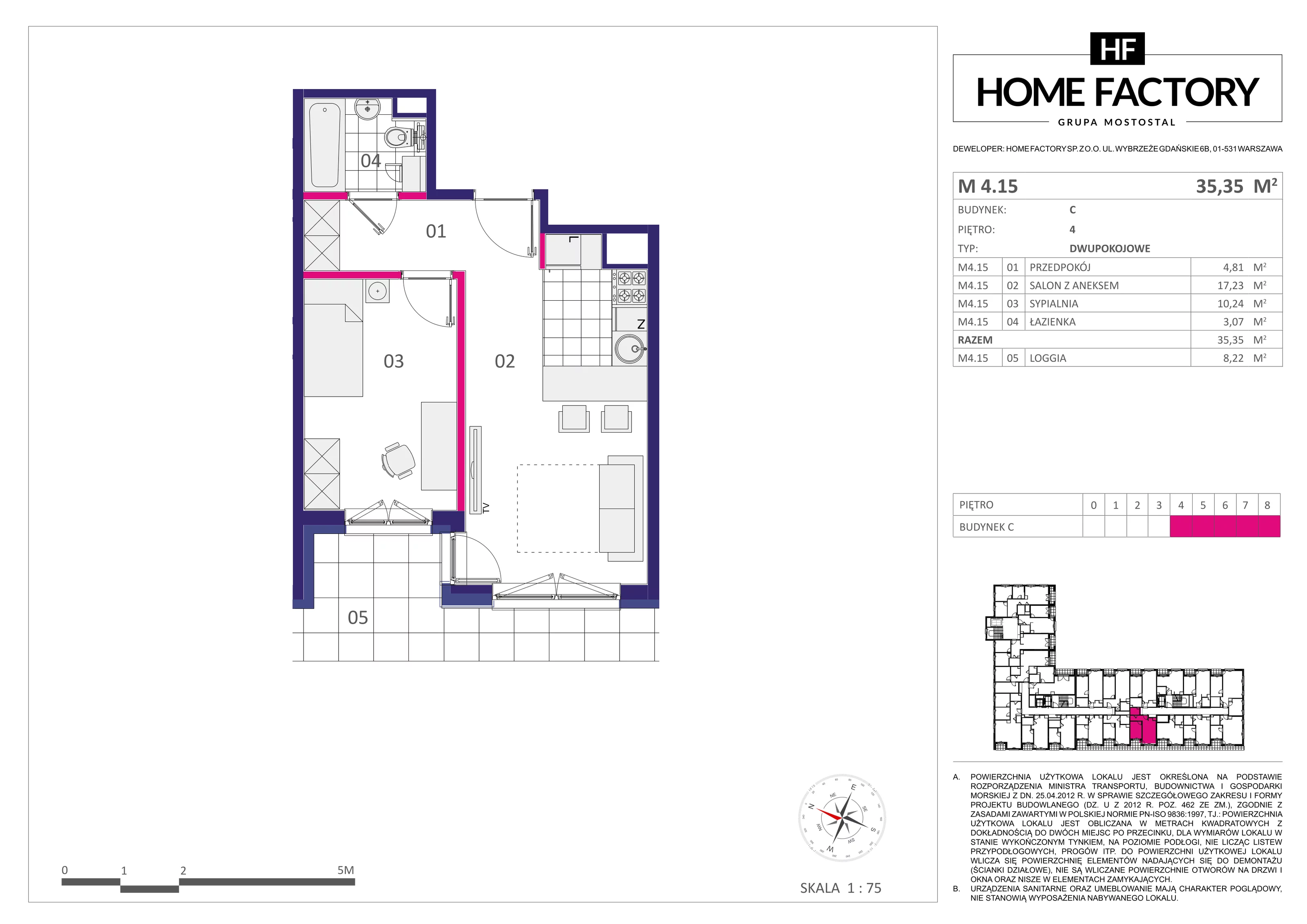 2 pokoje, mieszkanie 35,35 m², piętro 4, oferta nr M4.15, Home Factory etap III, Warszawa, Praga Północ, Pelcowizna, ul. Kotsisa