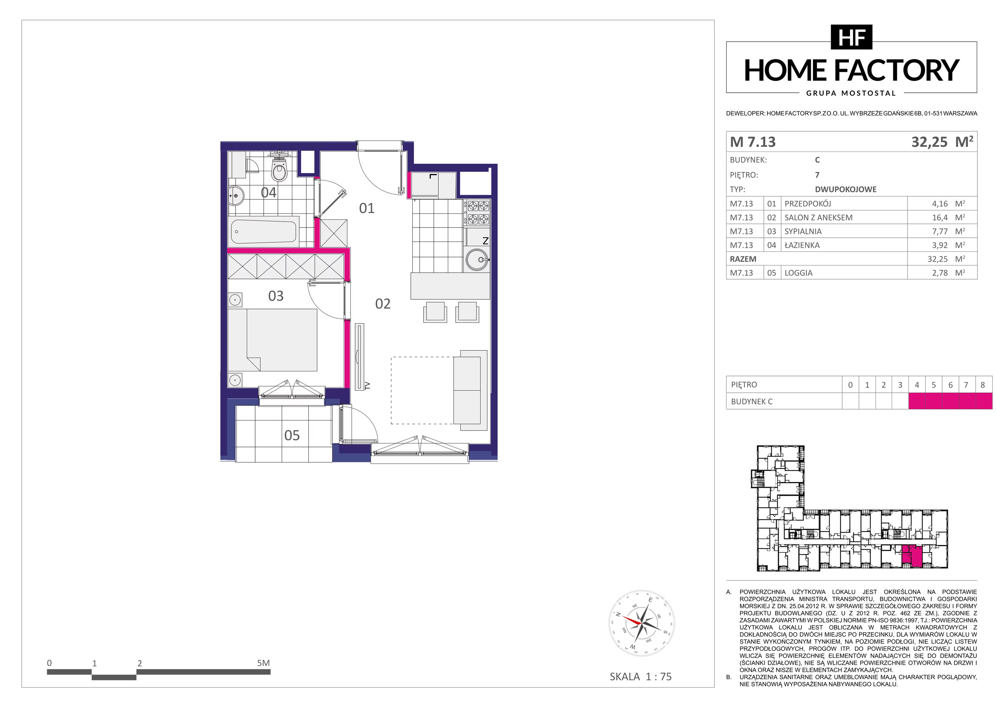 2 pokoje, mieszkanie 32,25 m², piętro 7, oferta nr M7.13, Home Factory etap III, Warszawa, Praga Północ, Pelcowizna, ul. Kotsisa