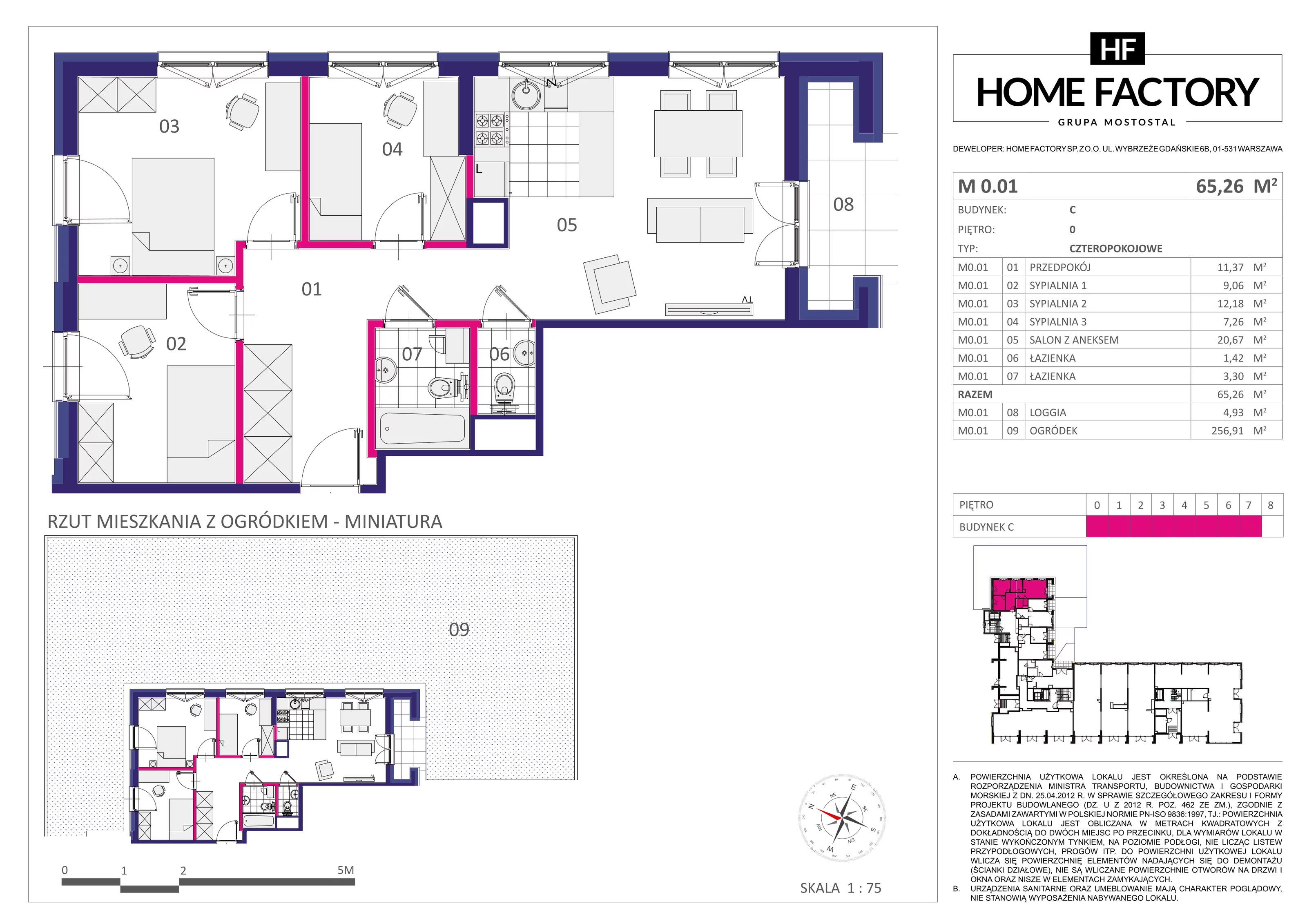 Mieszkanie 65,26 m², parter, oferta nr M0.01, Home Factory etap III, Warszawa, Praga Północ, Pelcowizna, ul. Kotsisa-idx