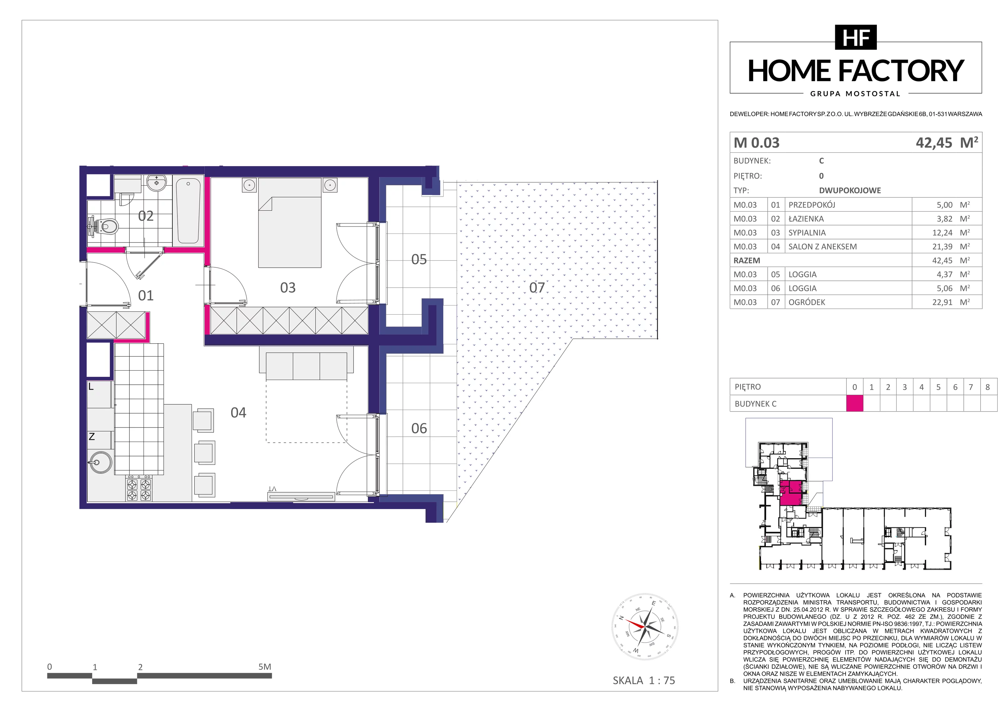 2 pokoje, mieszkanie 42,45 m², parter, oferta nr M0.03, Home Factory etap III, Warszawa, Praga Północ, Pelcowizna, ul. Kotsisa