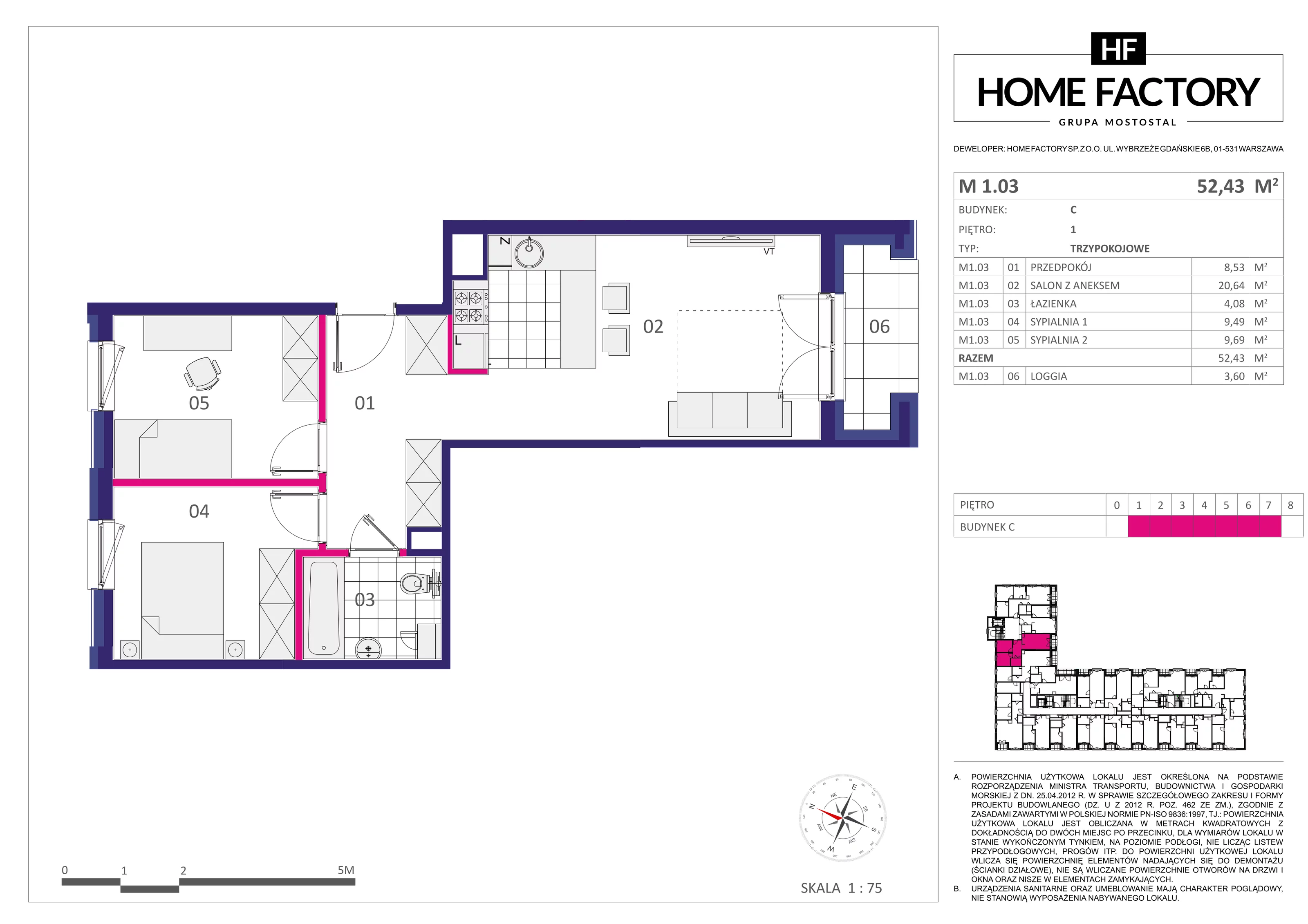 Mieszkanie 52,43 m², piętro 1, oferta nr M1.03, Home Factory etap III, Warszawa, Praga Północ, Pelcowizna, ul. Kotsisa