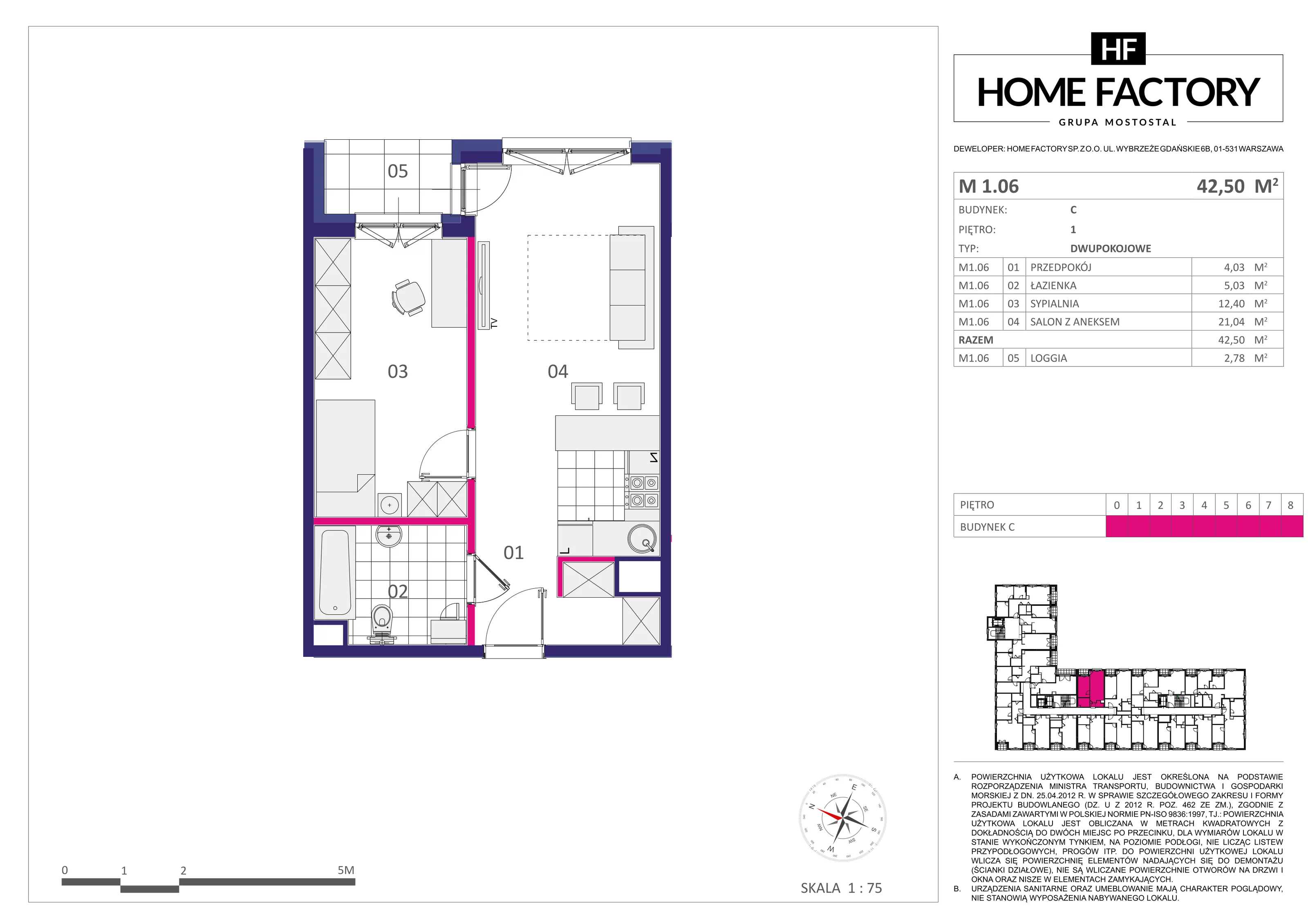 Mieszkanie 42,50 m², piętro 1, oferta nr M1.06, Home Factory etap III, Warszawa, Praga Północ, Pelcowizna, ul. Kotsisa