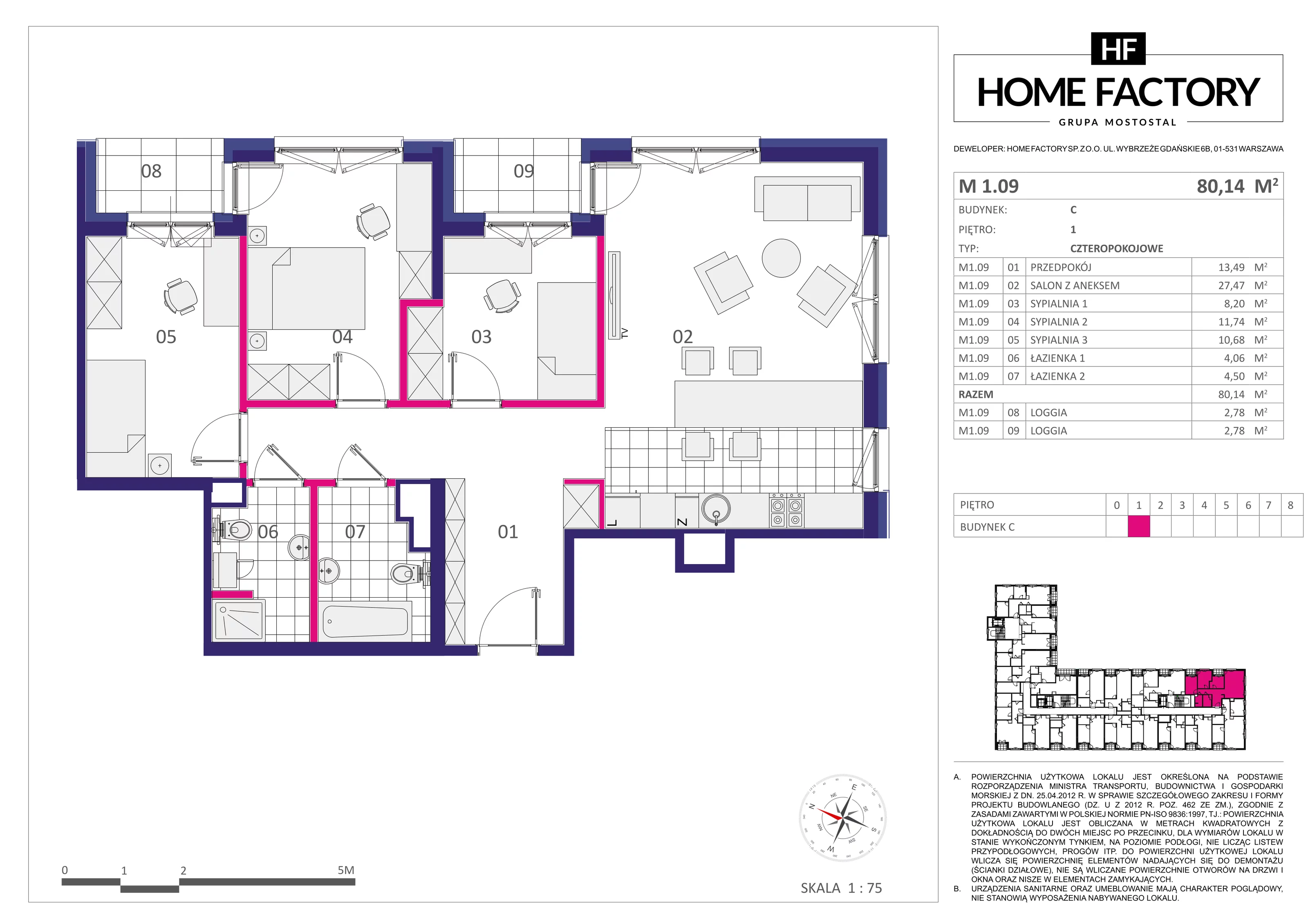 Mieszkanie 80,14 m², piętro 1, oferta nr M1.09, Home Factory etap III, Warszawa, Praga Północ, Pelcowizna, ul. Kotsisa