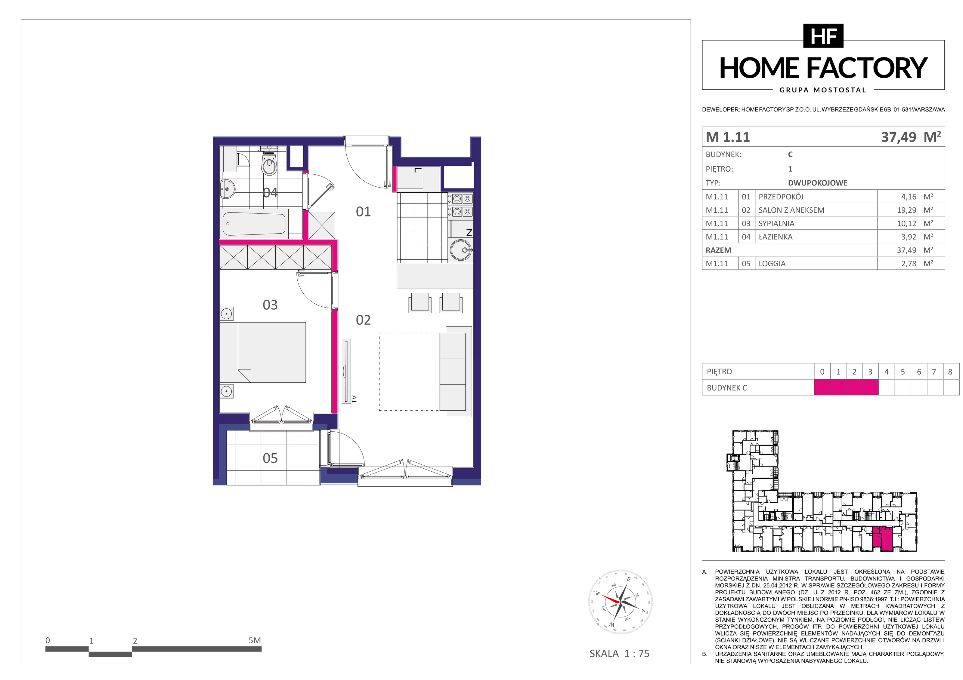 Mieszkanie 37,49 m², piętro 1, oferta nr M1.11, Home Factory etap III, Warszawa, Praga Północ, Pelcowizna, ul. Kotsisa