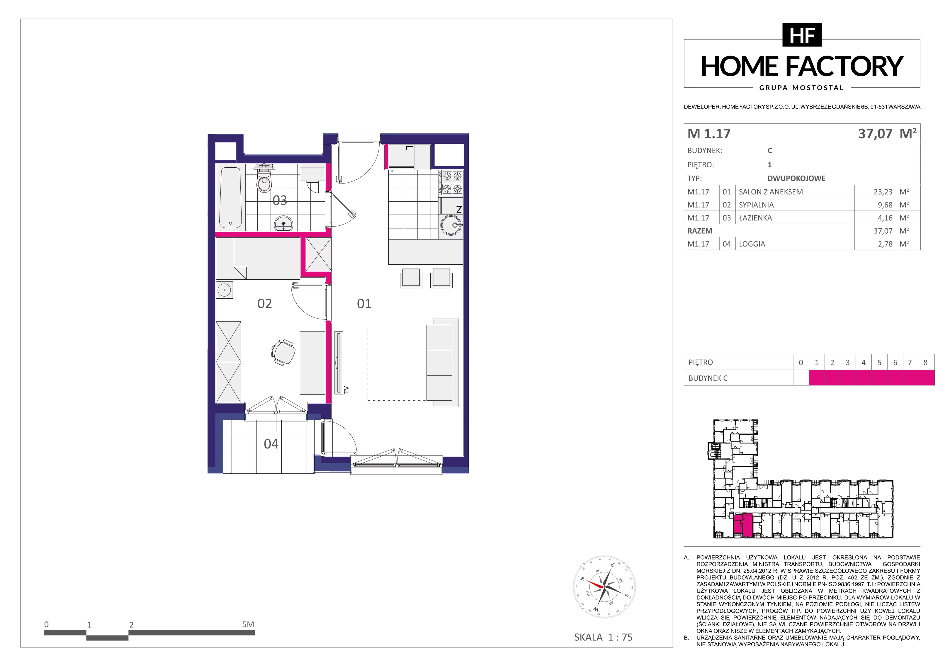 Mieszkanie 37,07 m², piętro 1, oferta nr M1.17, Home Factory etap III, Warszawa, Praga Północ, Pelcowizna, ul. Kotsisa