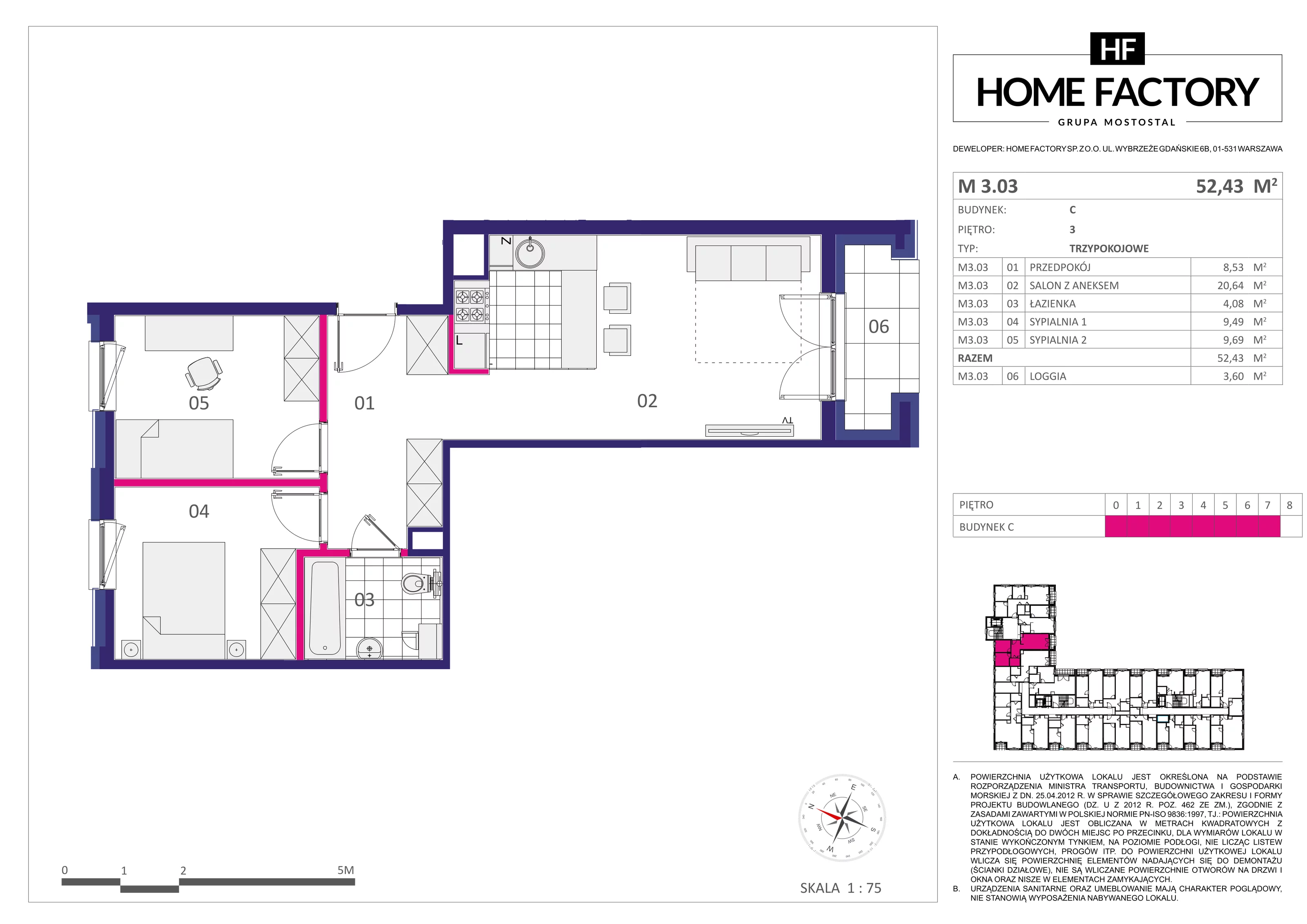 Mieszkanie 52,43 m², piętro 3, oferta nr M3.03, Home Factory etap III, Warszawa, Praga Północ, Pelcowizna, ul. Kotsisa