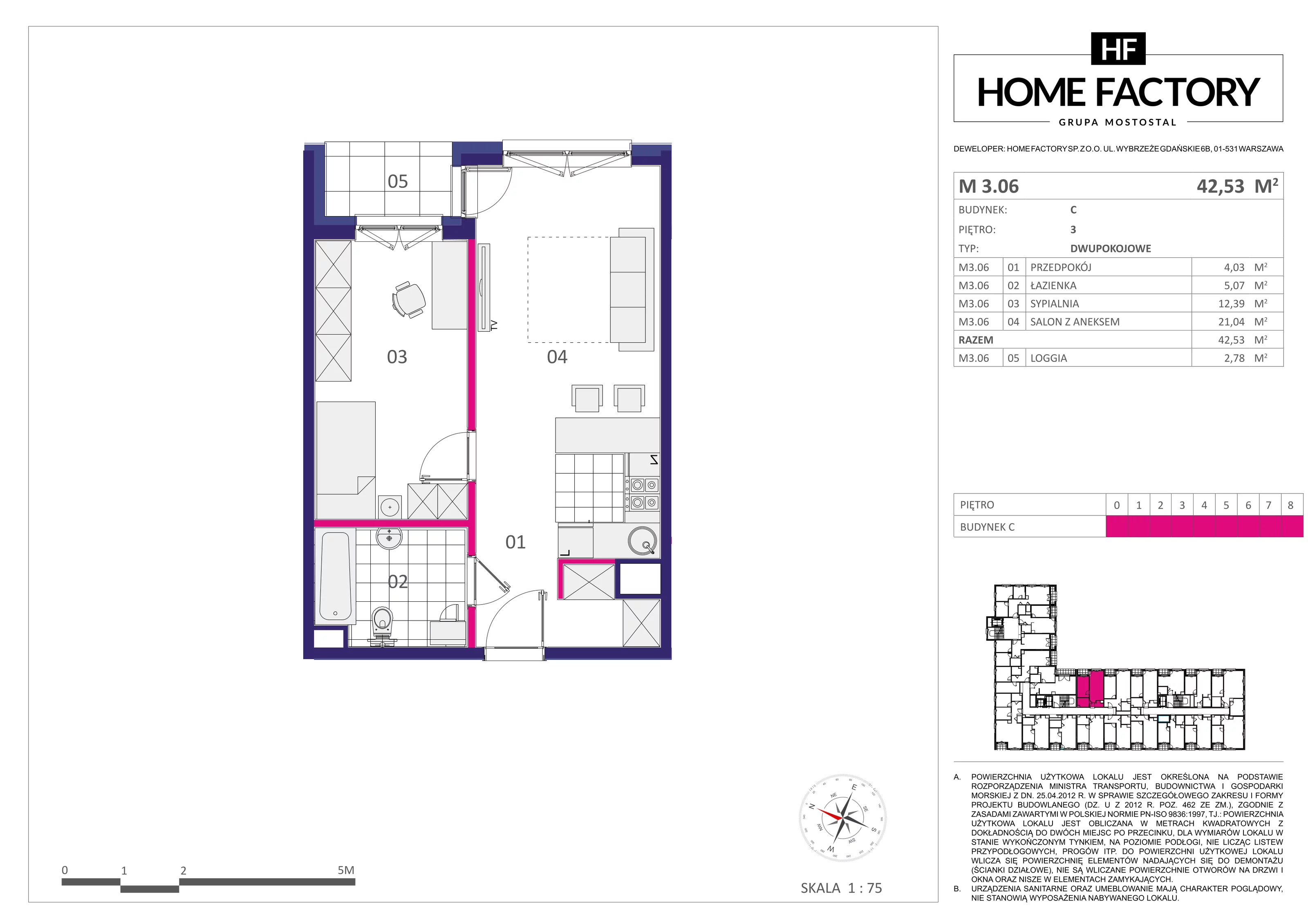 Mieszkanie 42,53 m², piętro 3, oferta nr M3.06, Home Factory etap III, Warszawa, Praga Północ, Pelcowizna, ul. Kotsisa