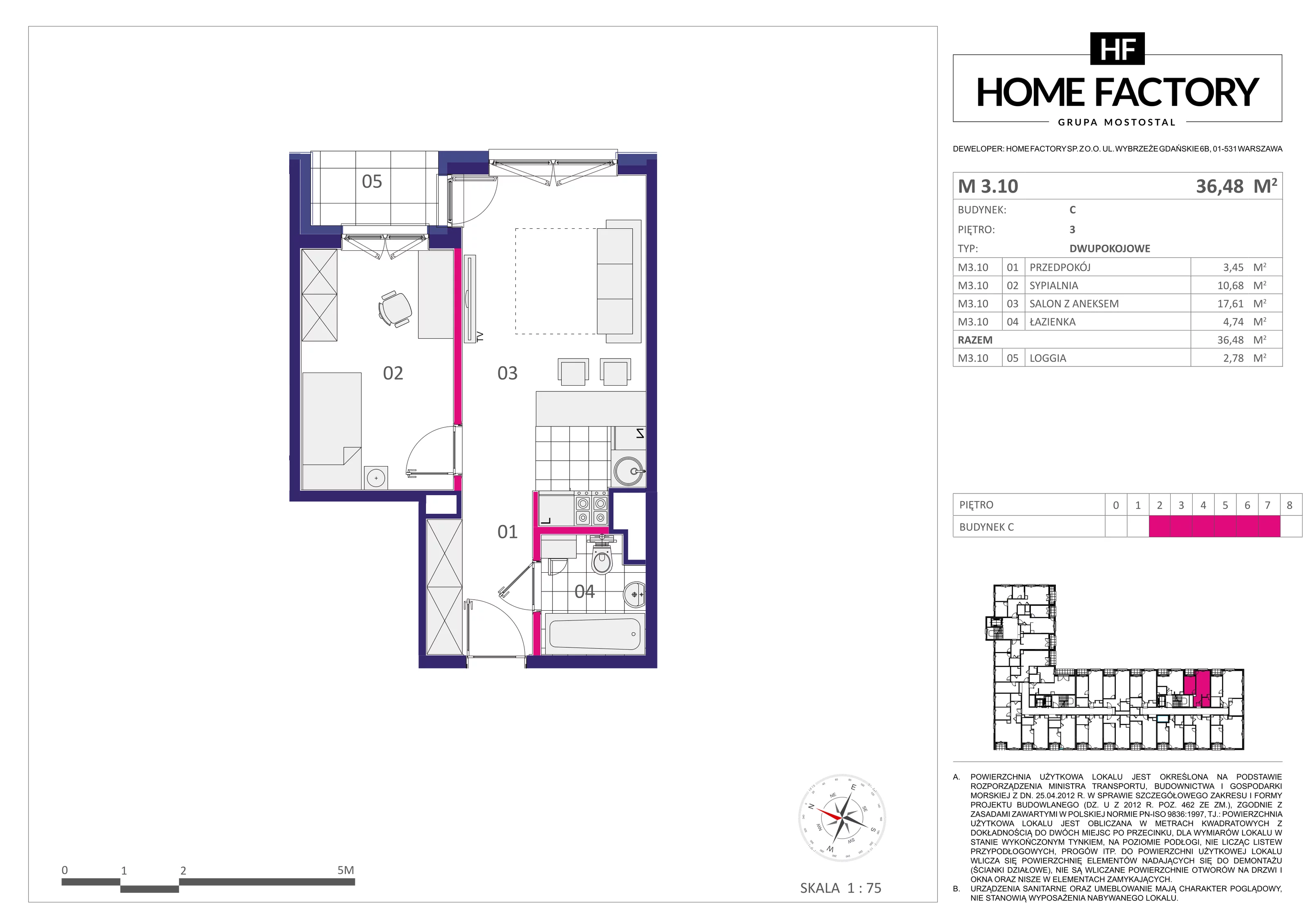 Mieszkanie 36,48 m², piętro 3, oferta nr M3.10, Home Factory etap III, Warszawa, Praga Północ, Pelcowizna, ul. Kotsisa