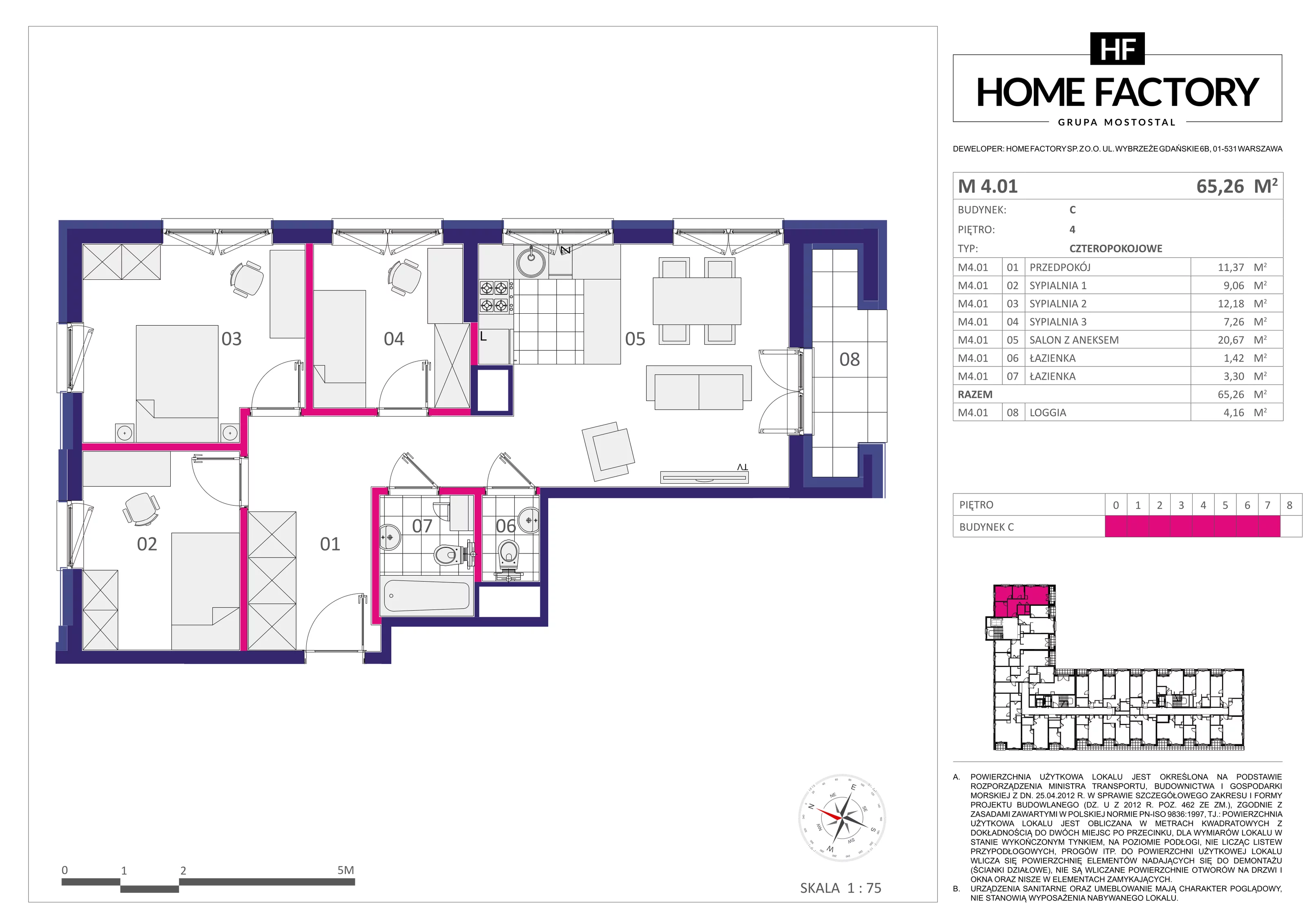 Mieszkanie 65,26 m², piętro 4, oferta nr M4.01, Home Factory etap III, Warszawa, Praga Północ, Pelcowizna, ul. Kotsisa