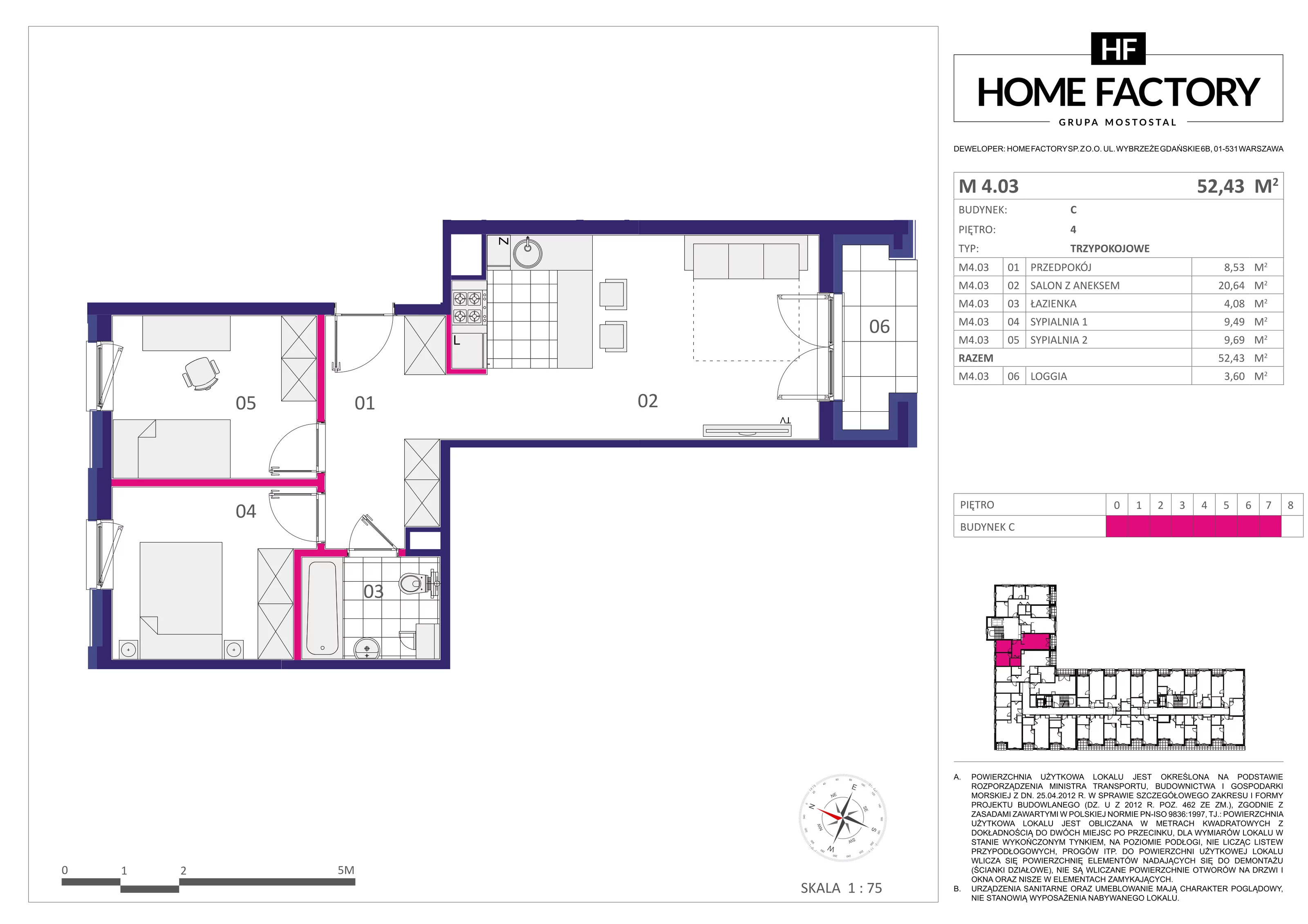 Mieszkanie 52,43 m², piętro 4, oferta nr M4.03, Home Factory etap III, Warszawa, Praga Północ, Pelcowizna, ul. Kotsisa