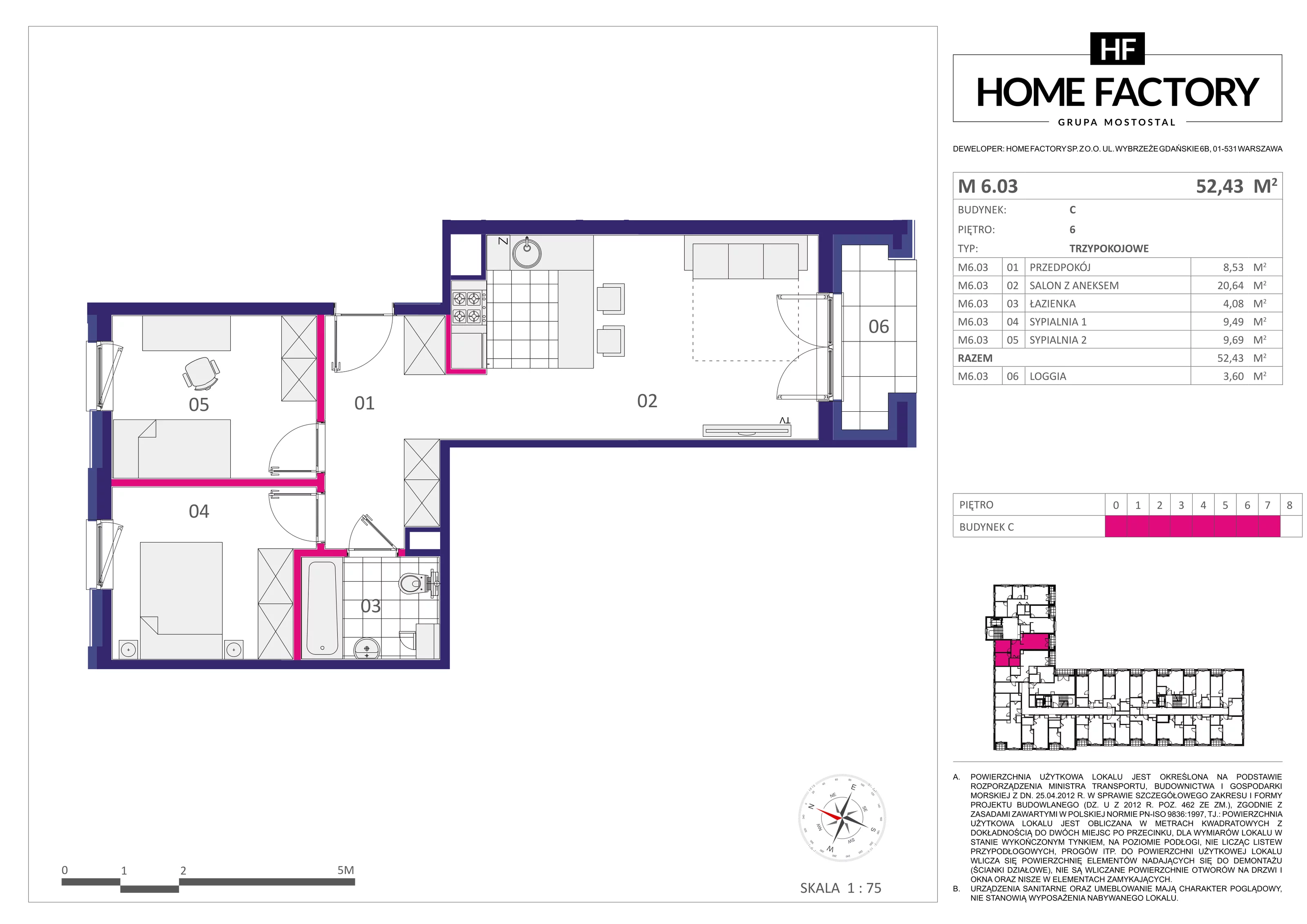 Mieszkanie 52,43 m², piętro 6, oferta nr M6.03, Home Factory etap III, Warszawa, Praga Północ, Pelcowizna, ul. Kotsisa