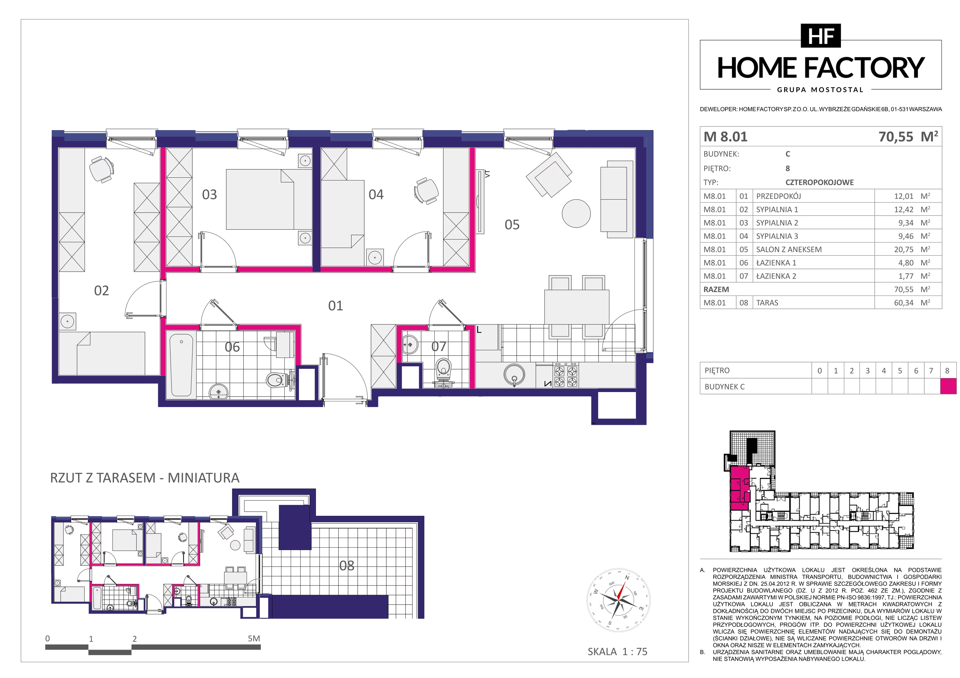 Mieszkanie 70,55 m², piętro 8, oferta nr M8.01, Home Factory etap III, Warszawa, Praga Północ, Pelcowizna, ul. Kotsisa