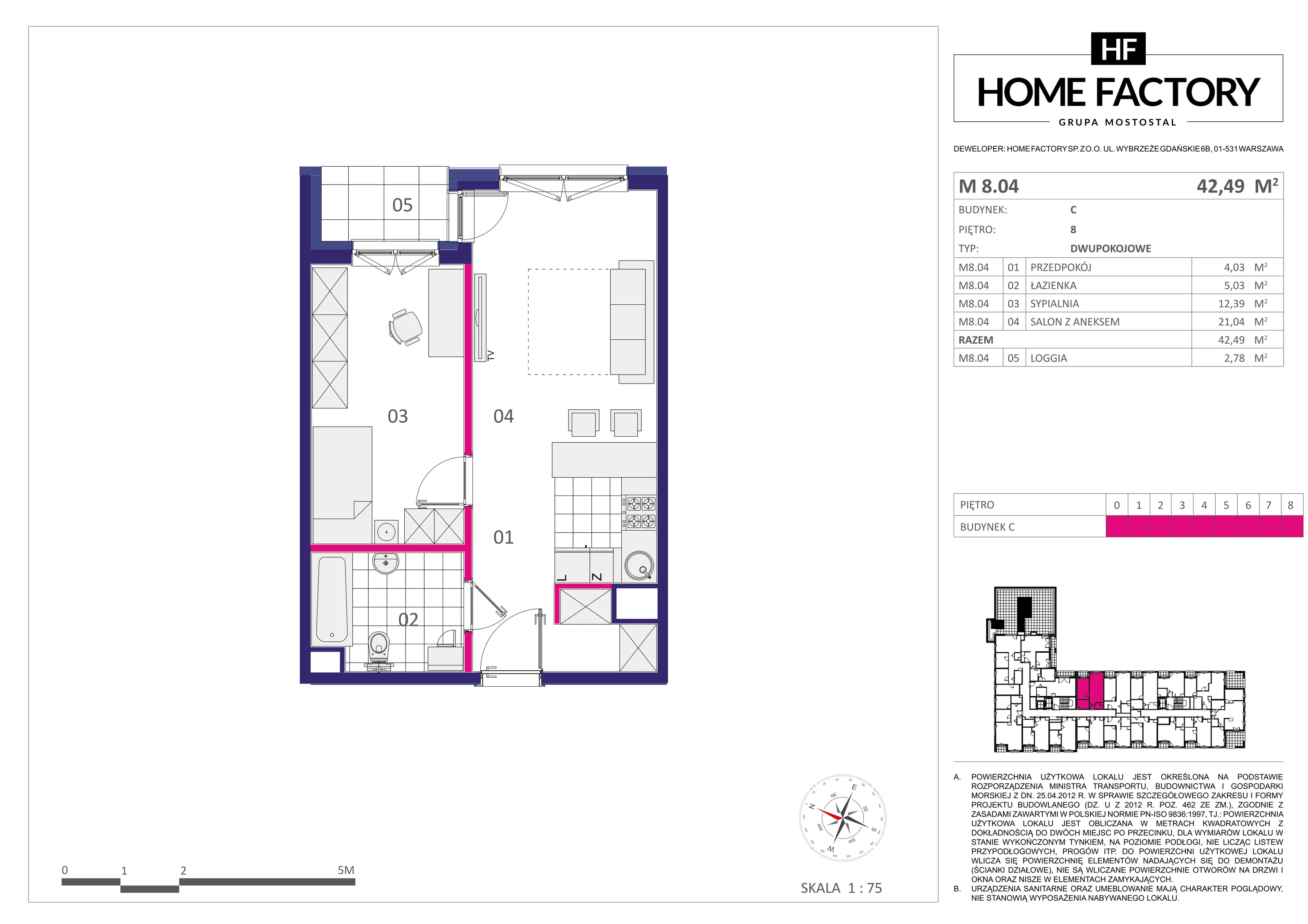 Mieszkanie 42,49 m², piętro 8, oferta nr M8.04, Home Factory etap III, Warszawa, Praga Północ, Pelcowizna, ul. Kotsisa