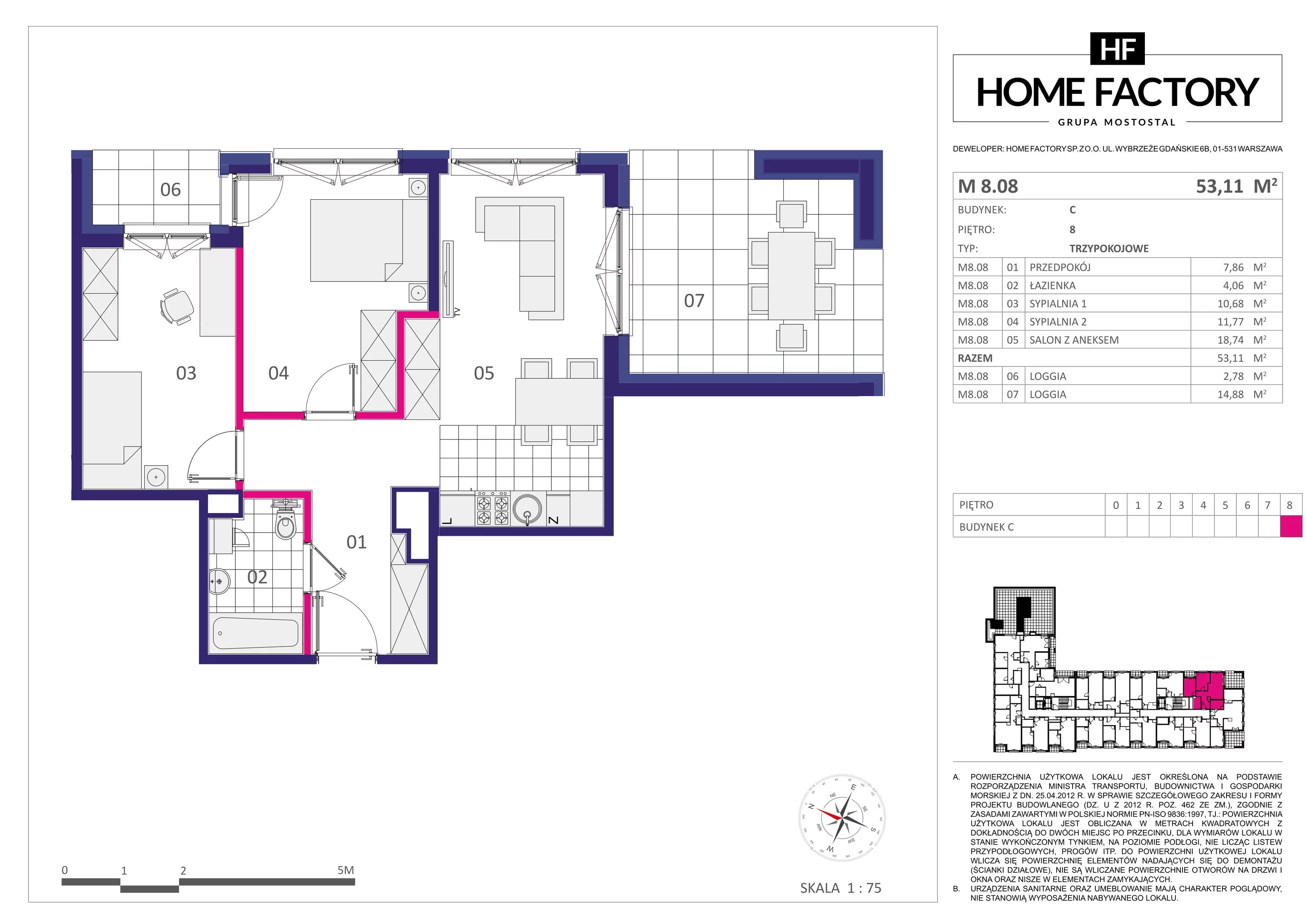 Mieszkanie 53,11 m², piętro 8, oferta nr M8.08, Home Factory etap III, Warszawa, Praga Północ, Pelcowizna, ul. Kotsisa