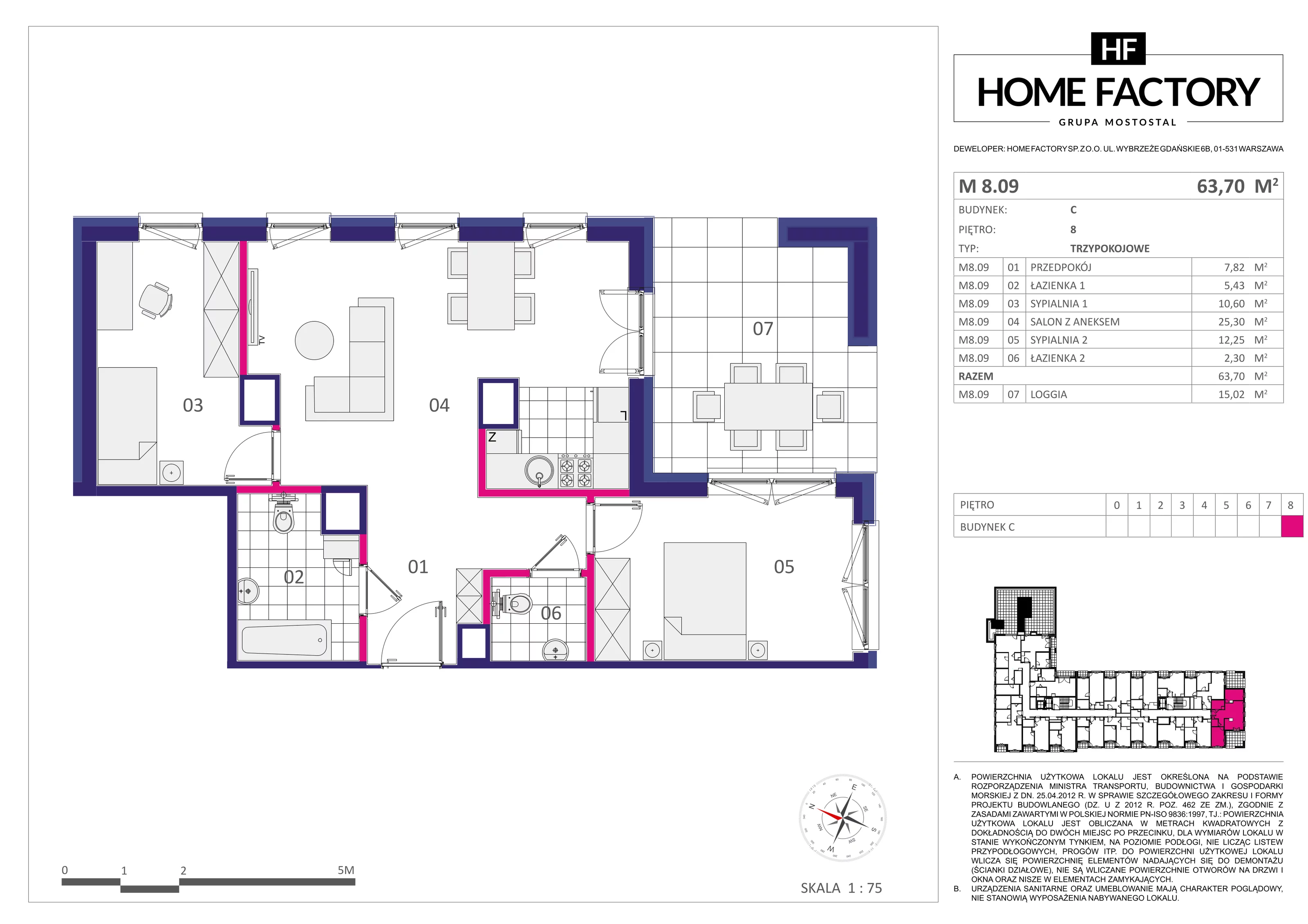 Mieszkanie 63,70 m², piętro 8, oferta nr M8.09, Home Factory etap III, Warszawa, Praga Północ, Pelcowizna, ul. Kotsisa