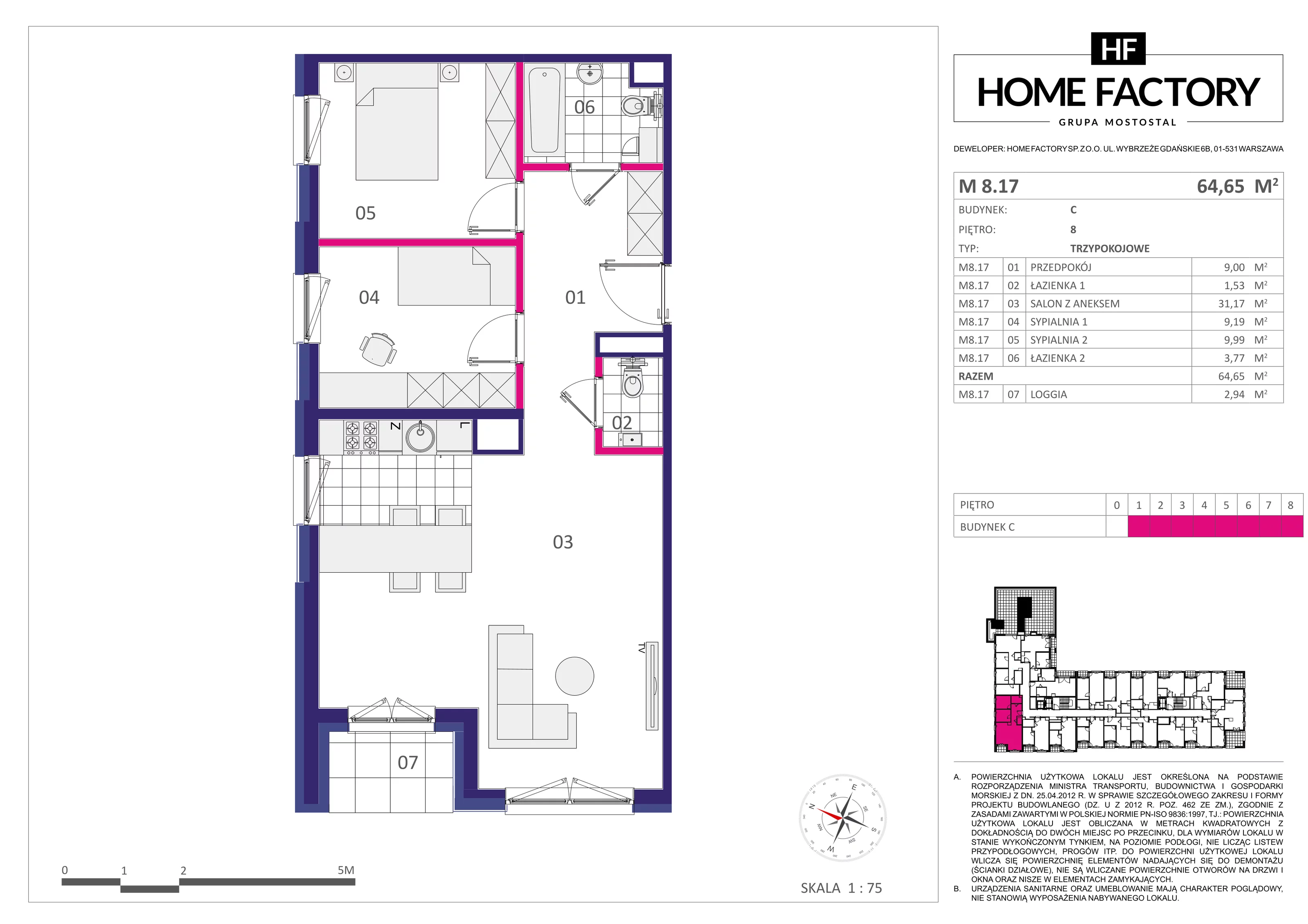 Mieszkanie 64,65 m², piętro 8, oferta nr M8.17, Home Factory etap III, Warszawa, Praga Północ, Pelcowizna, ul. Kotsisa