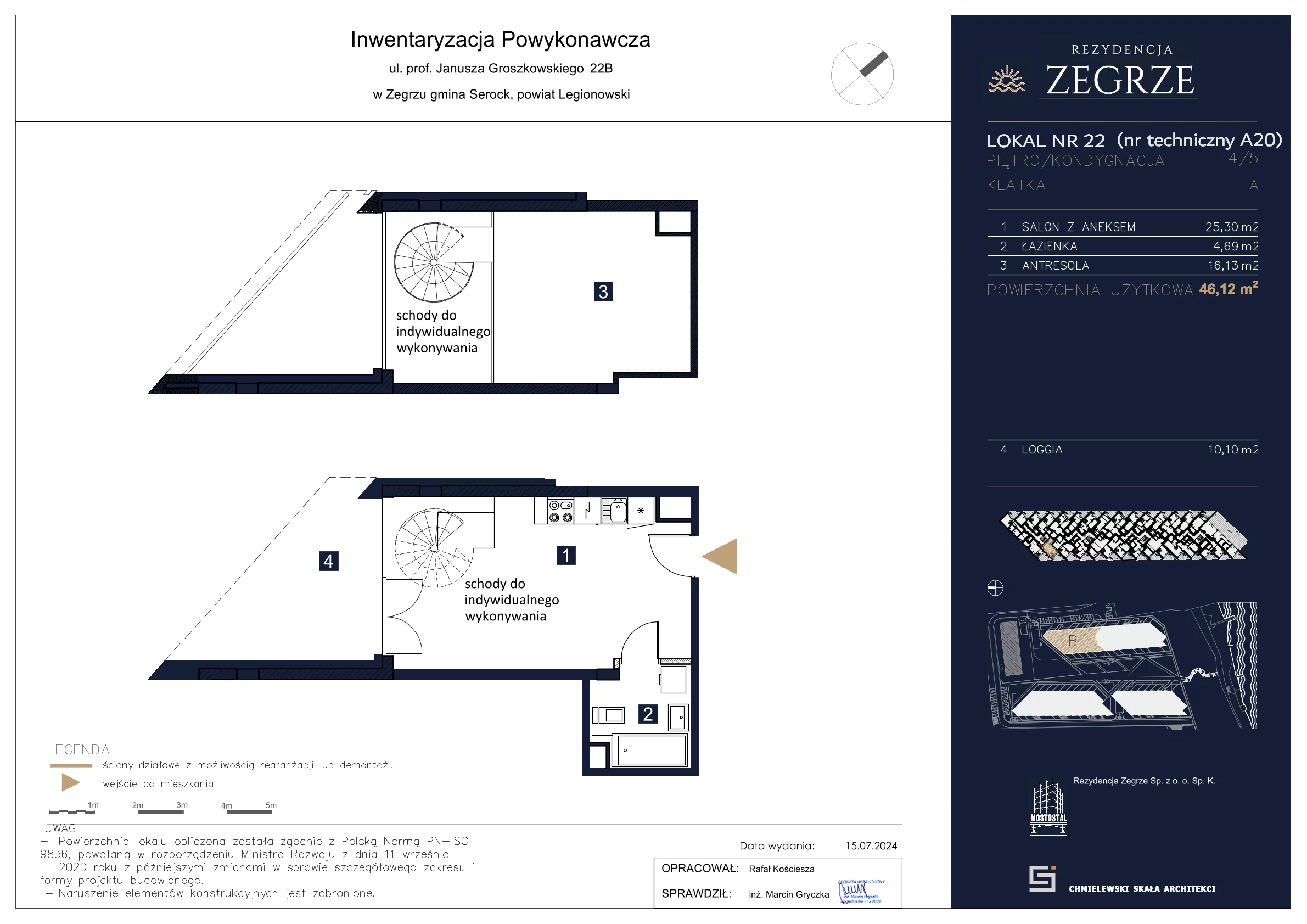 Apartament 46,12 m², piętro 4, oferta nr B1.5.A.20, Rezydencja Zegrze II, Zegrze, ul. Groszkowskiego 22A