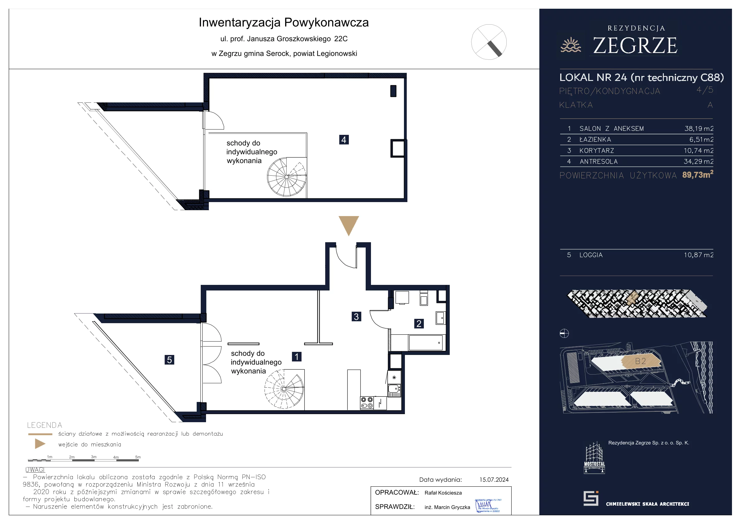 Apartament 89,73 m², piętro 4, oferta nr B2.5.C.88, Rezydencja Zegrze II, Zegrze, ul. Groszkowskiego 22A