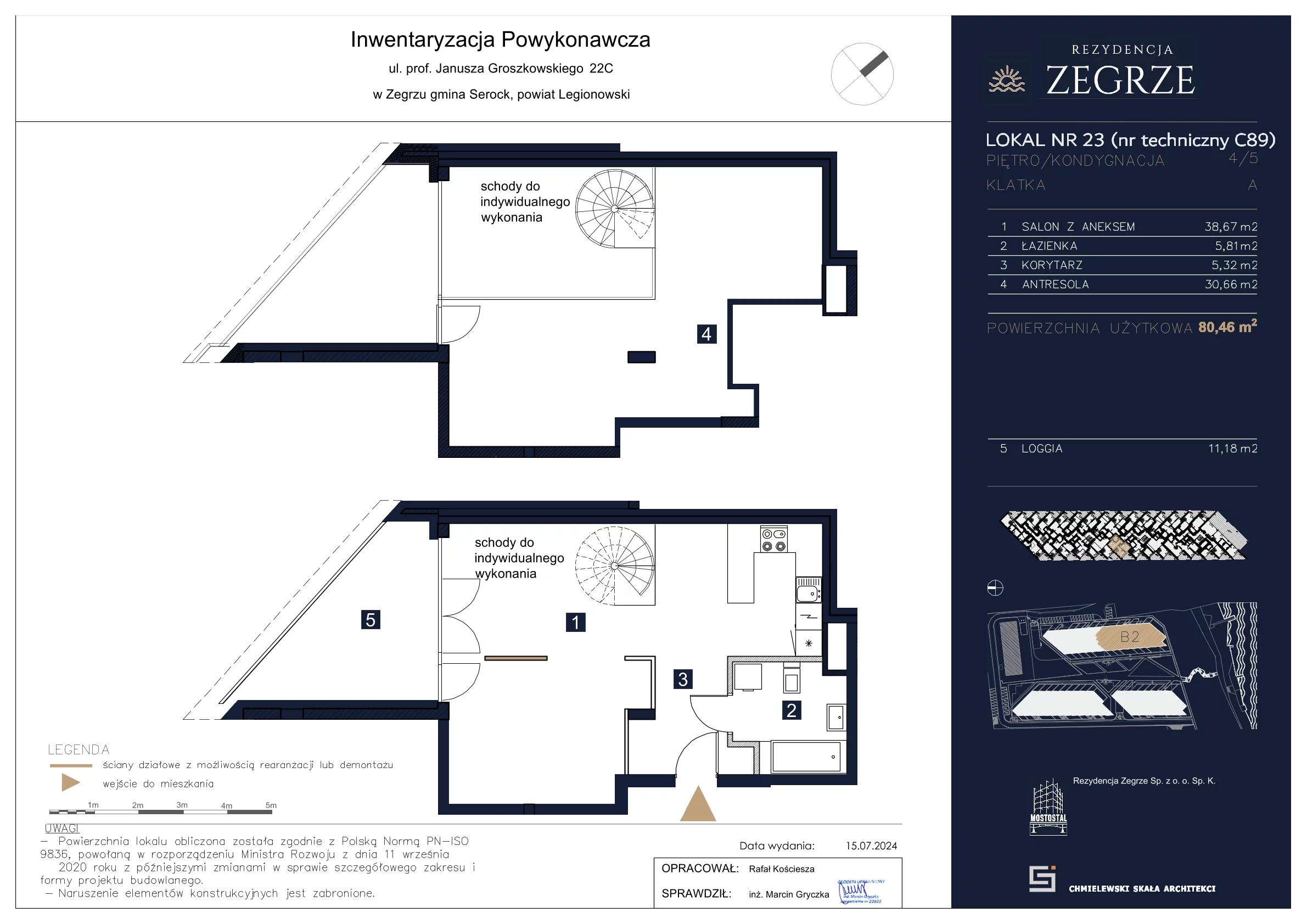 Apartament 80,46 m², piętro 4, oferta nr B2.5.C.89, Rezydencja Zegrze II, Zegrze, ul. Groszkowskiego 22A