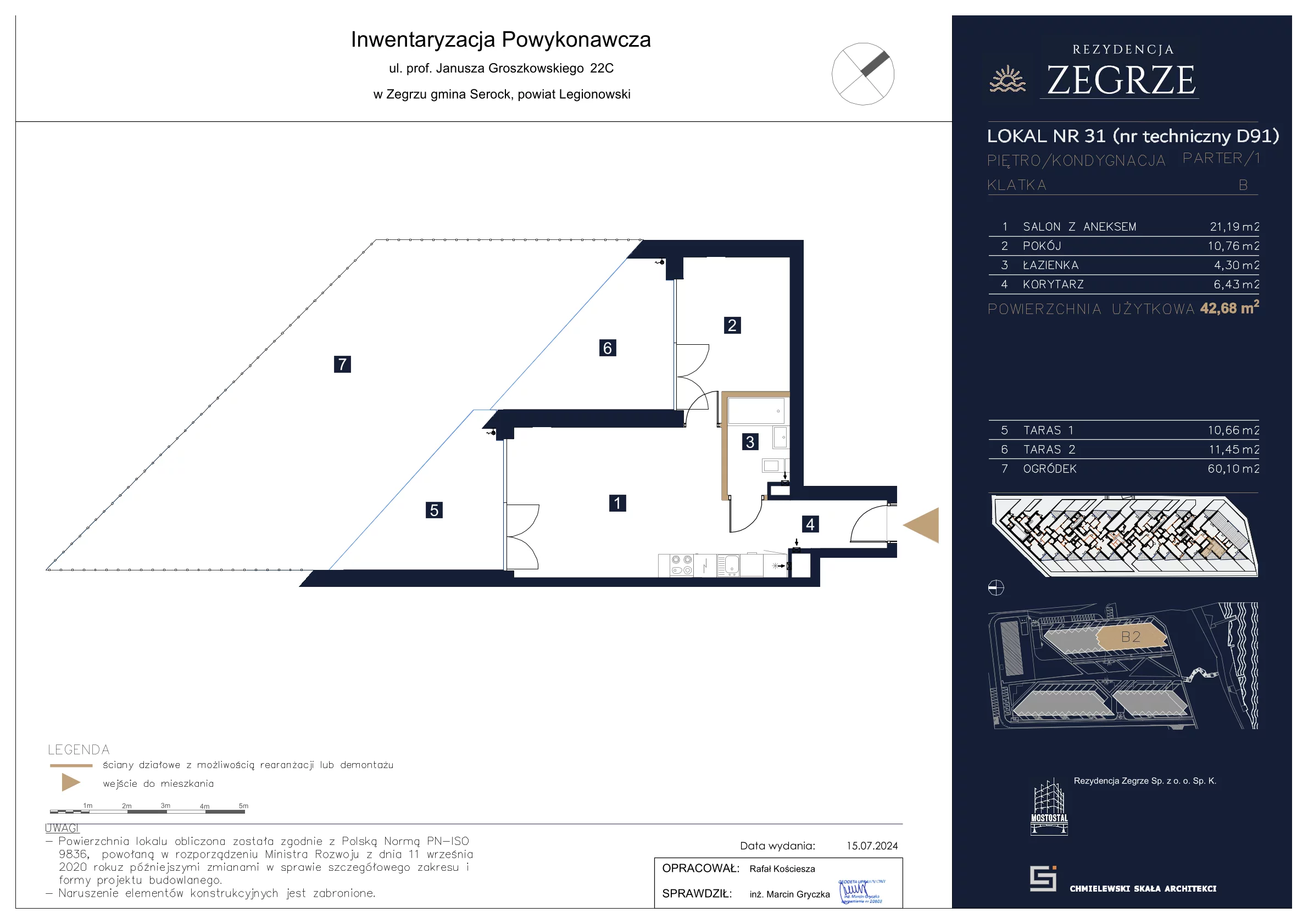 Apartament 42,68 m², parter, oferta nr B2.1.D.91, Rezydencja Zegrze II, Zegrze, ul. Groszkowskiego 22A