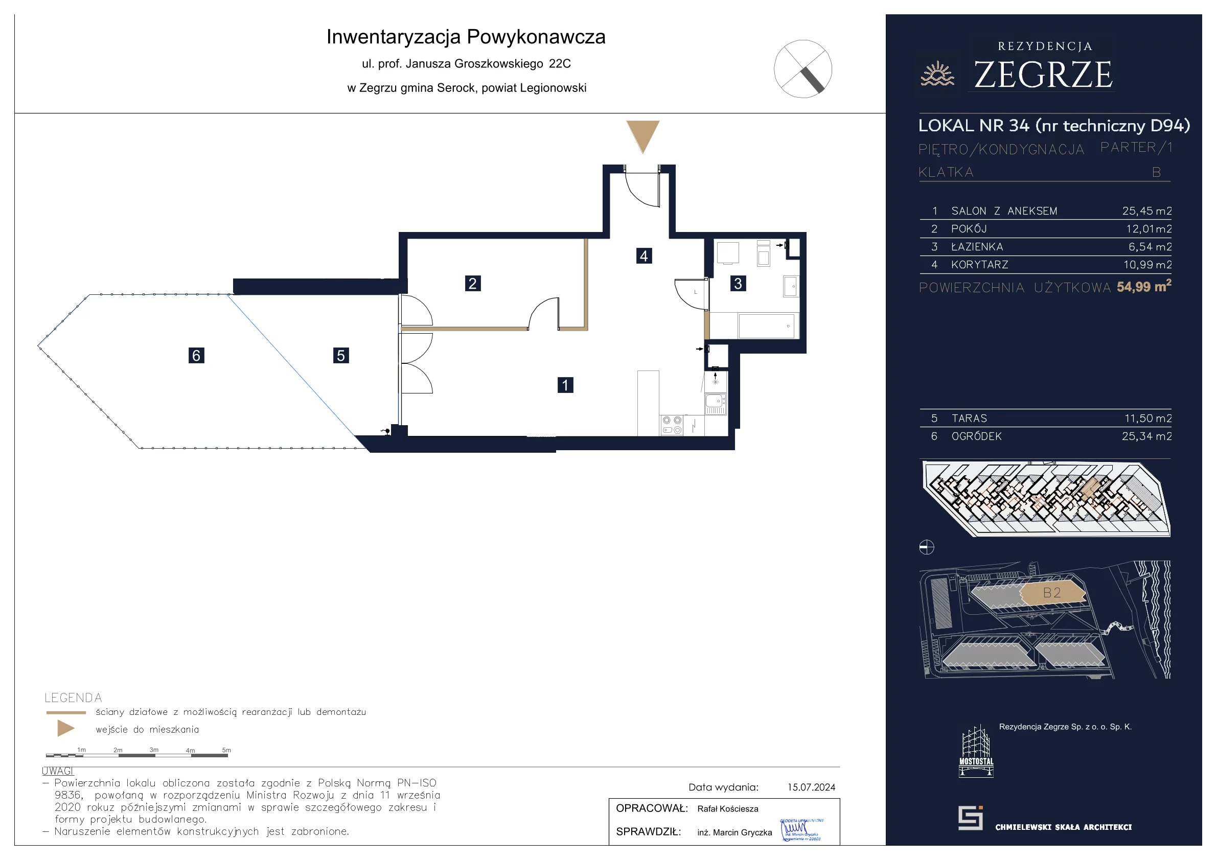 Apartament 54,99 m², parter, oferta nr B2.1.D.94, Rezydencja Zegrze II, Zegrze, ul. Groszkowskiego 22A