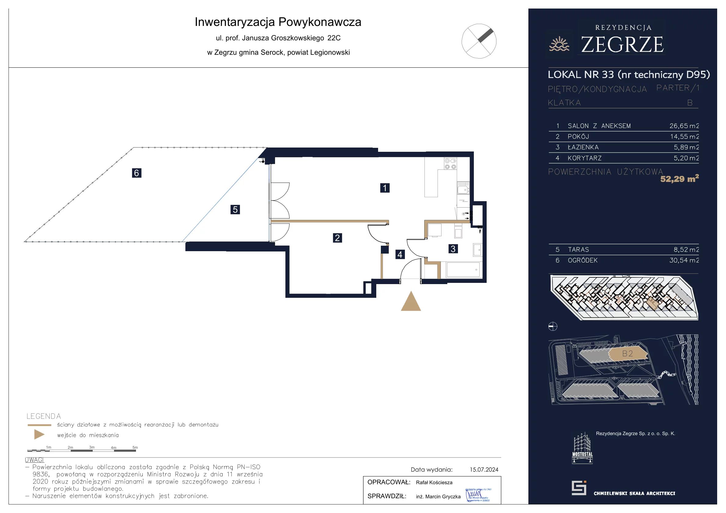 Apartament 52,29 m², parter, oferta nr B2.1.D.95, Rezydencja Zegrze II, Zegrze, ul. Groszkowskiego 22A