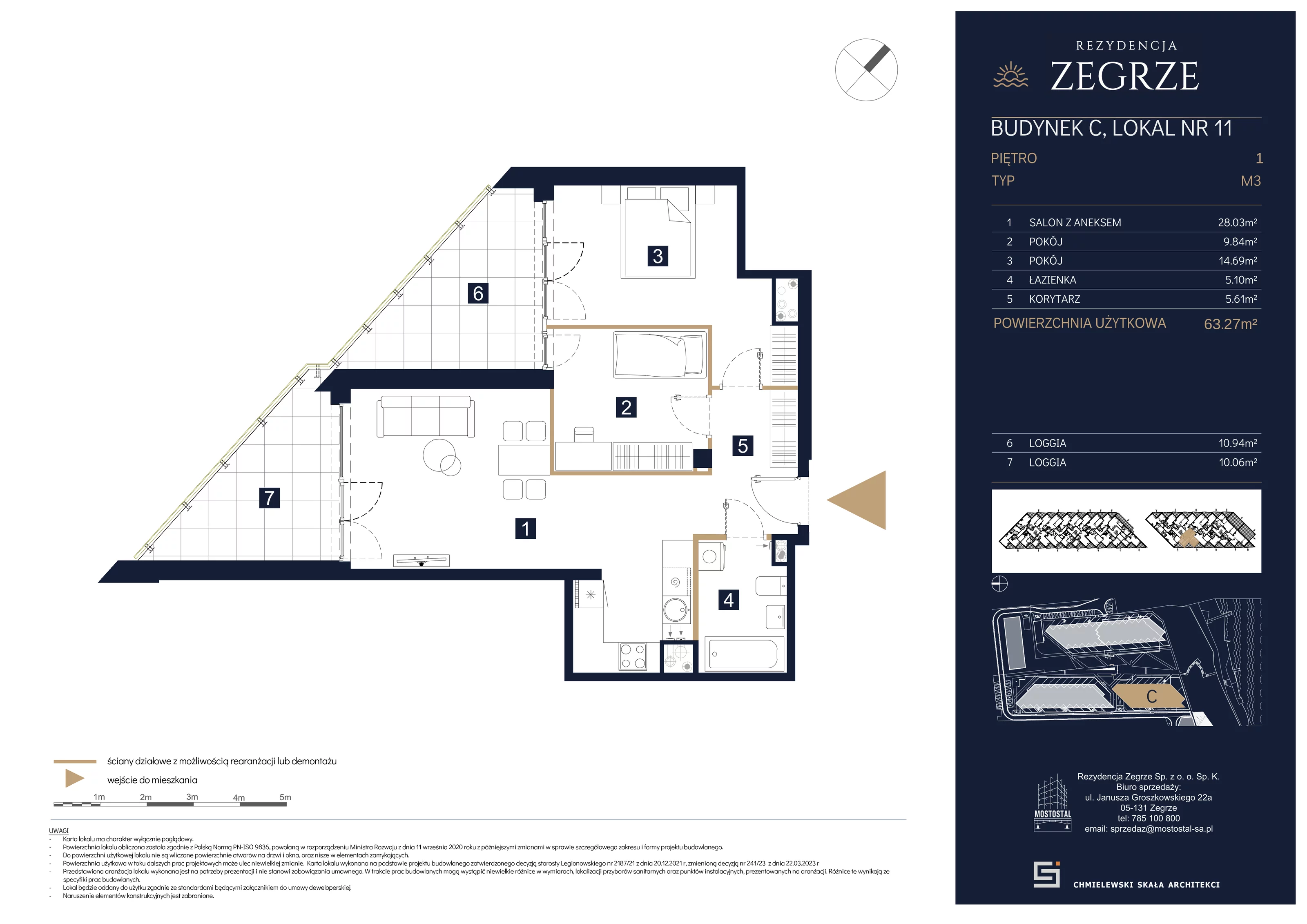 3 pokoje, apartament 63,27 m², piętro 1, oferta nr C-A11, Rezydencja Zegrze III, Zegrze, ul. Groszkowskiego 22A