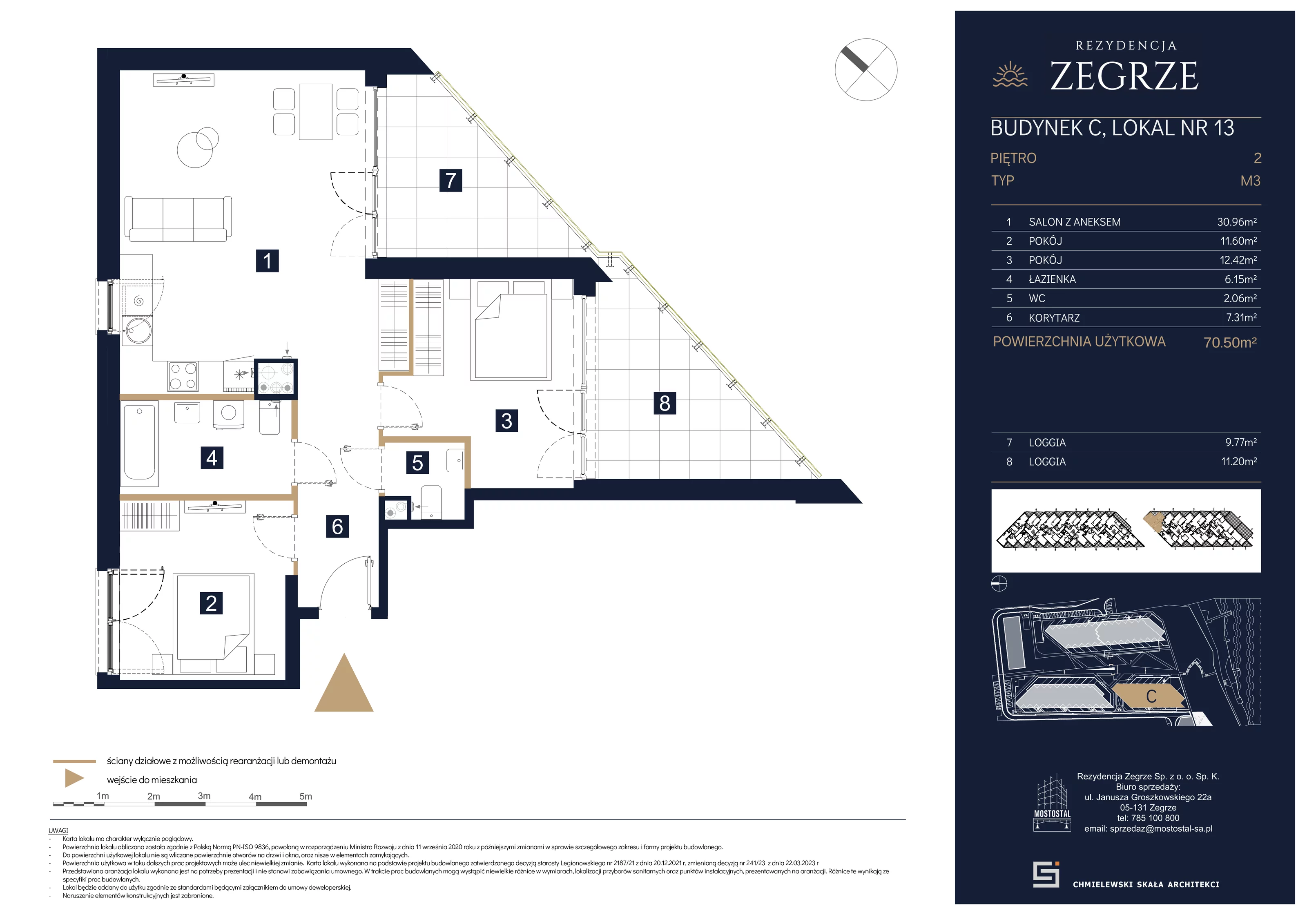 3 pokoje, mieszkanie 70,50 m², piętro 2, oferta nr C-A13, Rezydencja Zegrze III, Zegrze, ul. Groszkowskiego 22A