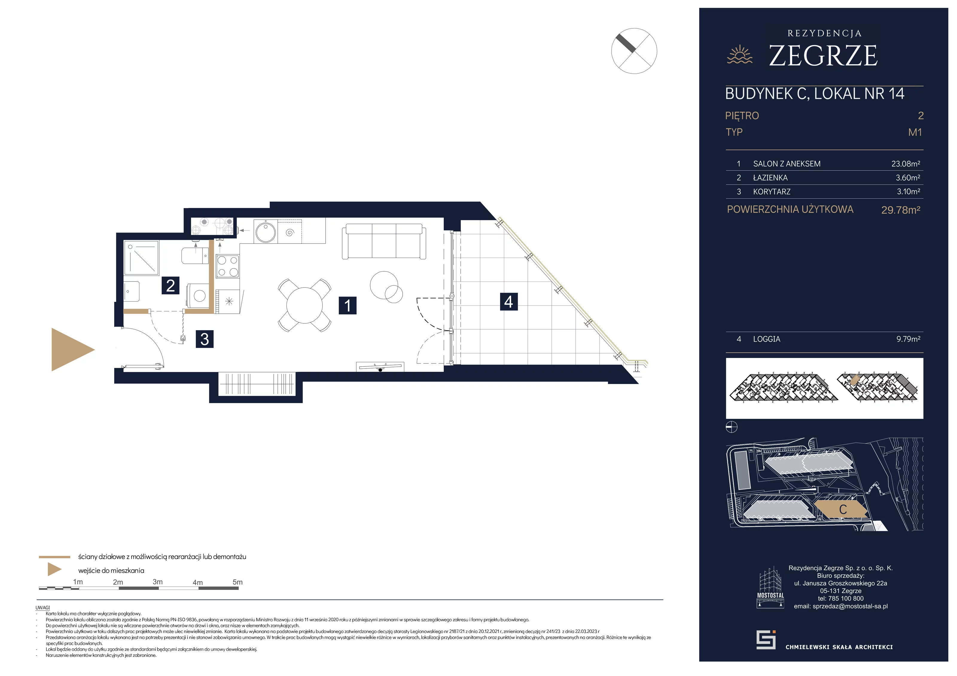 1 pokój, mieszkanie 29,78 m², piętro 2, oferta nr C-A14, Rezydencja Zegrze III, Zegrze, ul. Groszkowskiego 22A