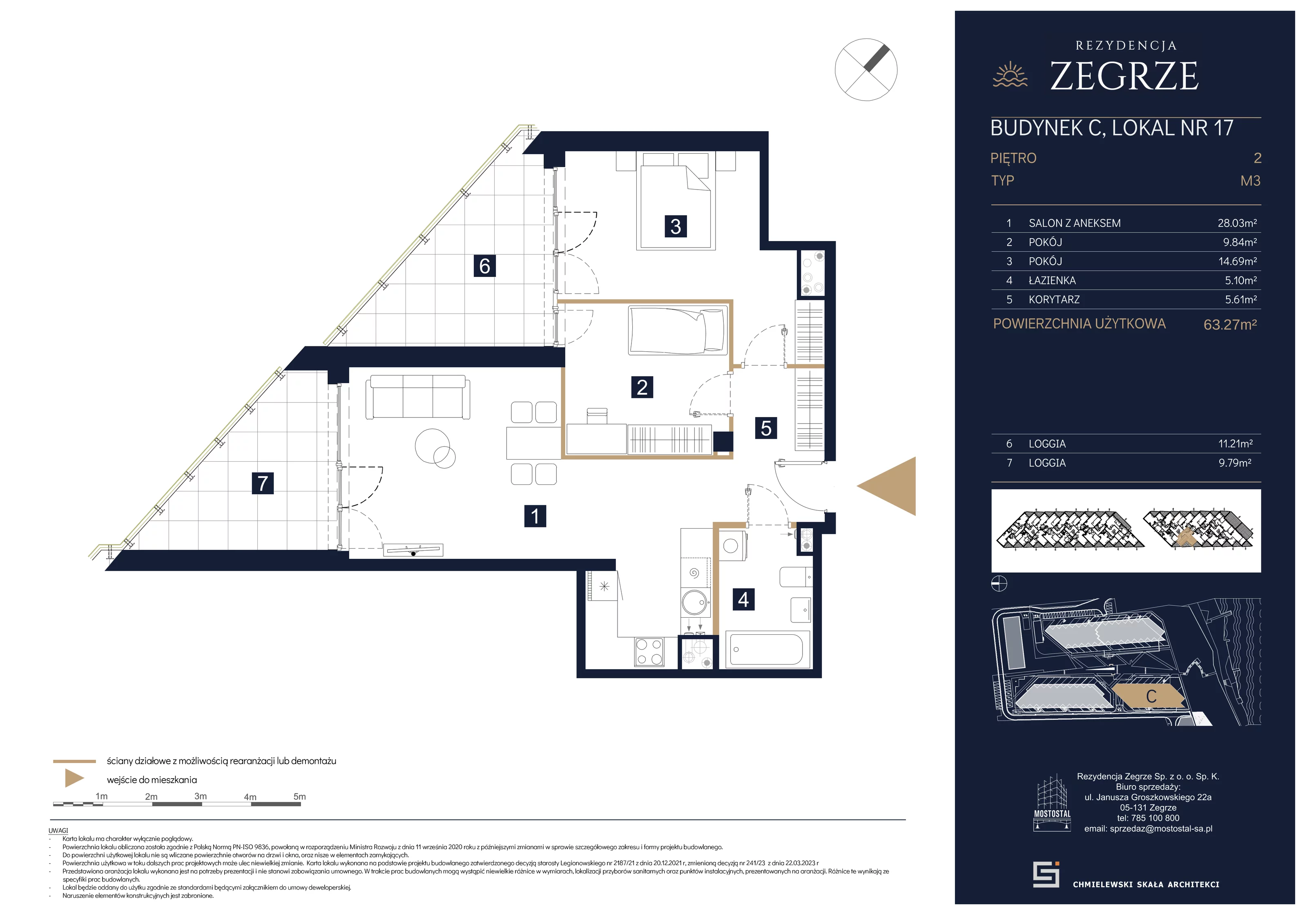 3 pokoje, mieszkanie 63,27 m², piętro 2, oferta nr C-A17, Rezydencja Zegrze III, Zegrze, ul. Groszkowskiego 22A